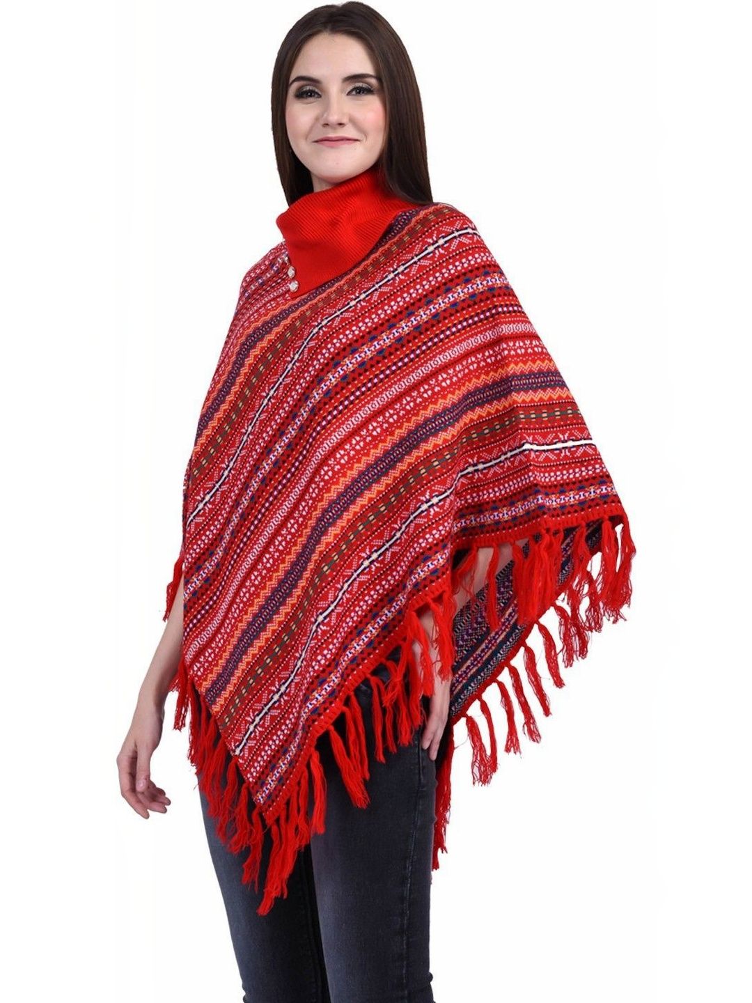 eKools Unisex Striped Printed Woollen Poncho with Fringed Detail-picture-22
