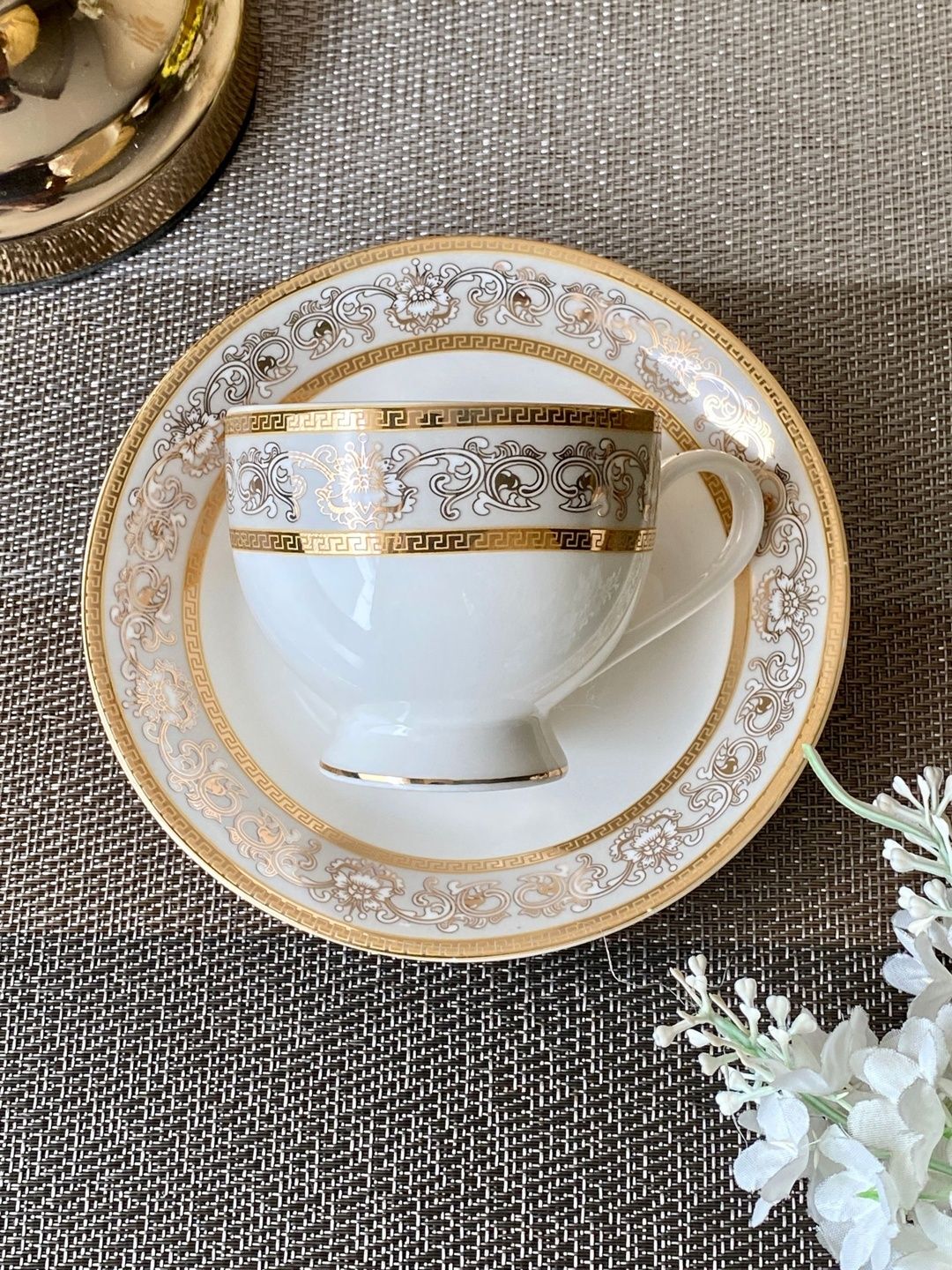vigneto Gold-Toned & White Printed Porcelain Glossy Core Set of Cups and Mugs-image-32