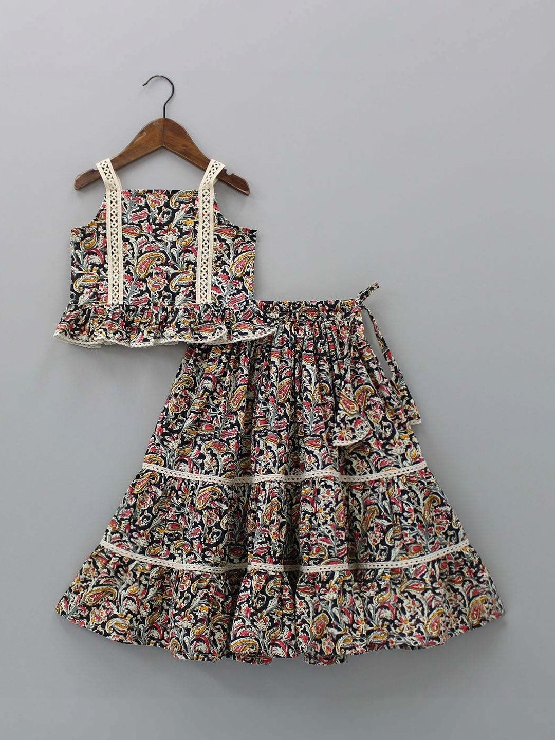 YK Girls Printed Kalamkari Ready to Wear Lehenga &-image-34