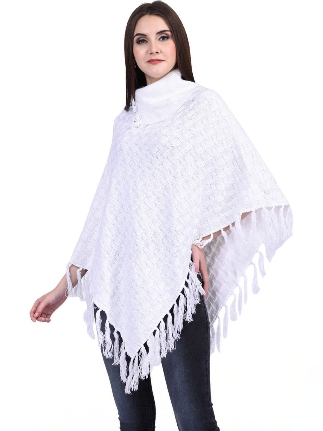 eKools Unisex Cable Knit Woollen Poncho with Fringed Detail-picture-10