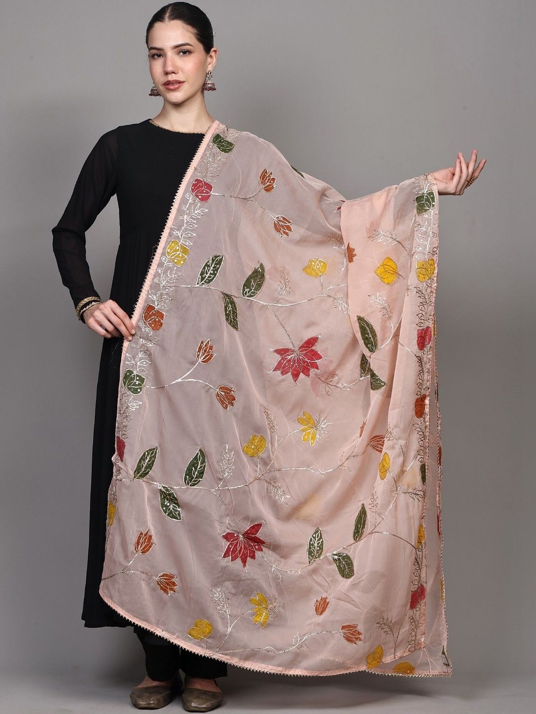 Exotic India Printed Art Silk Dupatta with Sequinned-picture-16