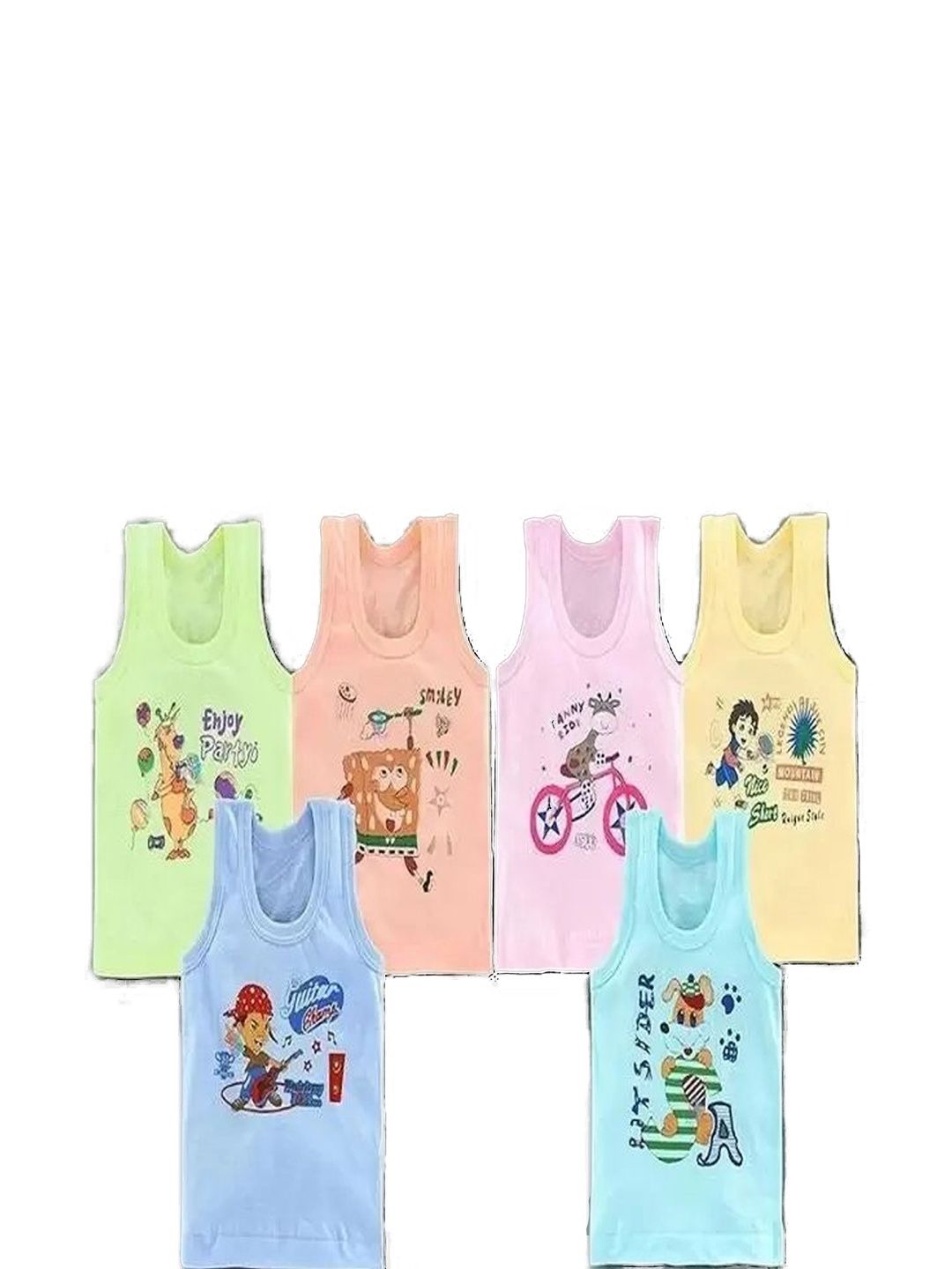 NTA Infants Boys Pack Of 6 Printed Pure Cotton Vests-picture-51