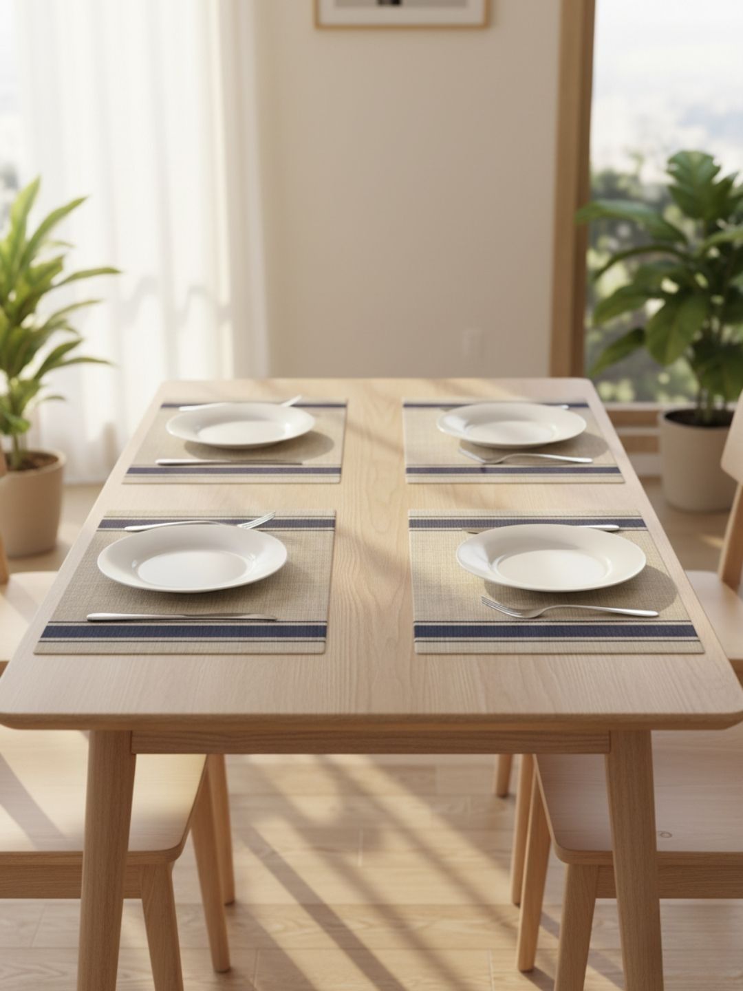 TASKHOUSE 6Pcs Blue & Beige Striped Line Design Table Placemats-image-32