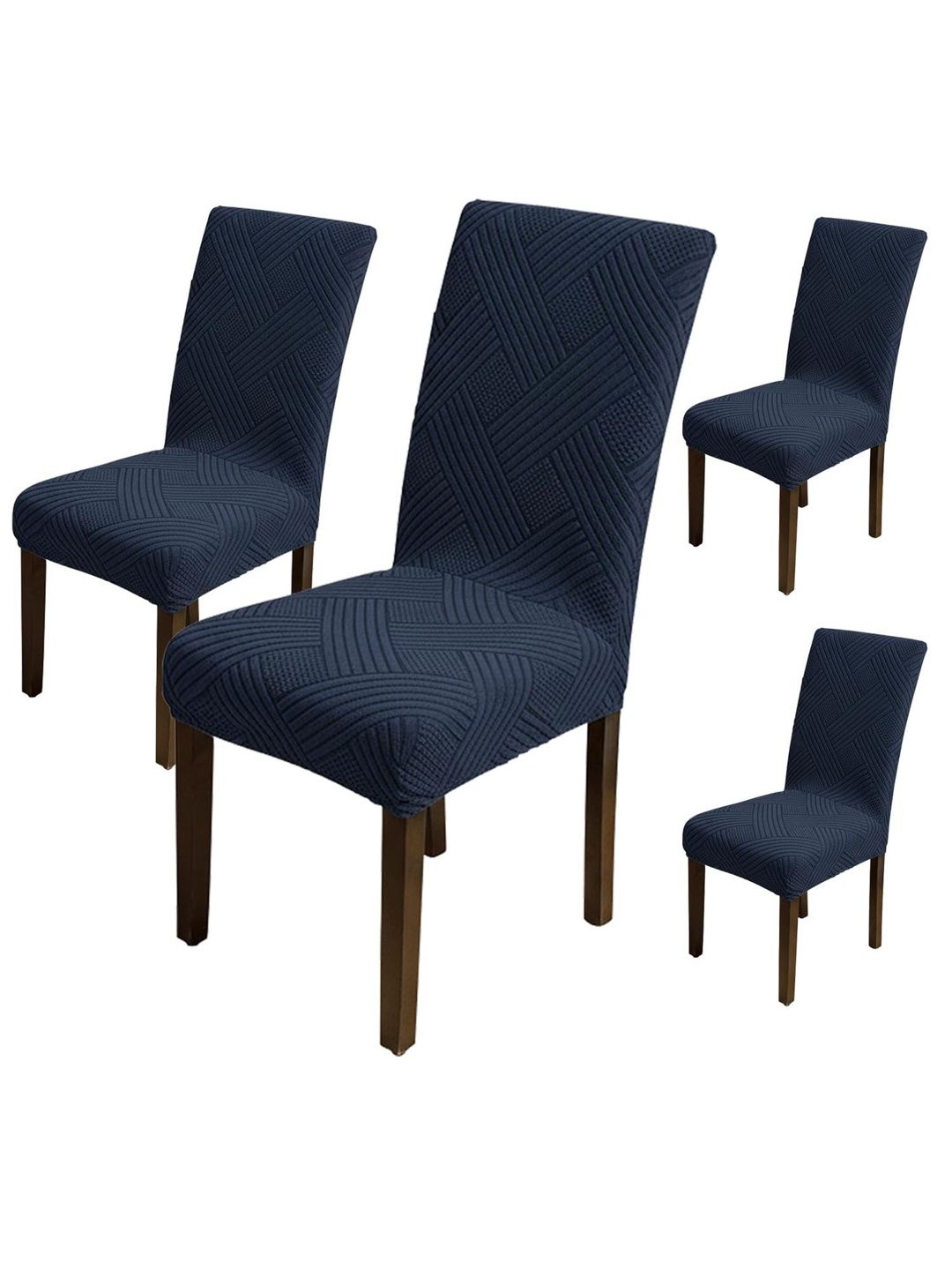 HOUSE OF QUIRK 4 Pcs Navy Blue Self Design 220 GSM Chair Covers-picture-23
