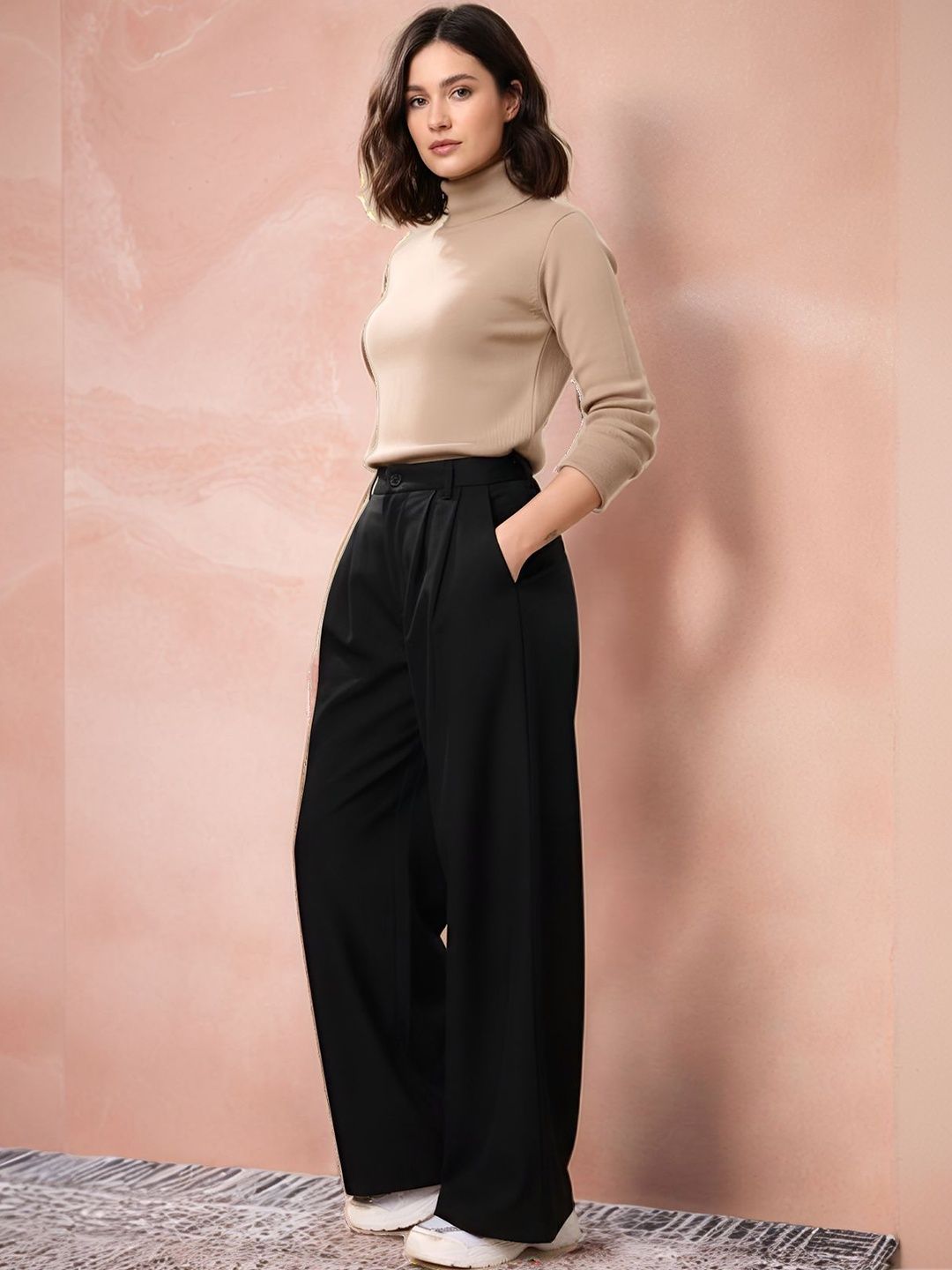 all about you Women Relaxed Straight Leg Lint Free Pleated Trousers-picture-0