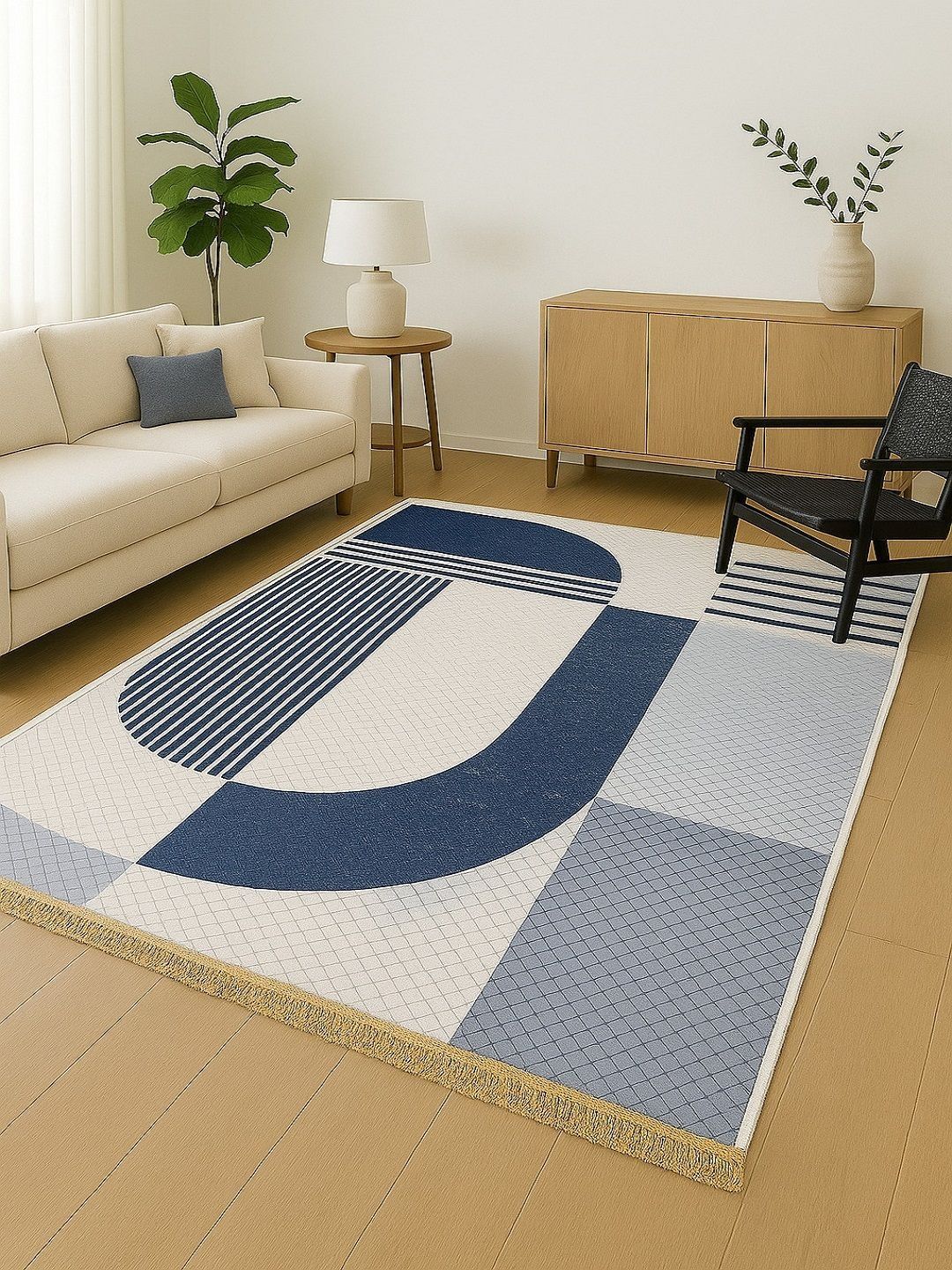 Myntra Elegant Homes Blue Geometric No Shredding Polyester Carpet-picture-51