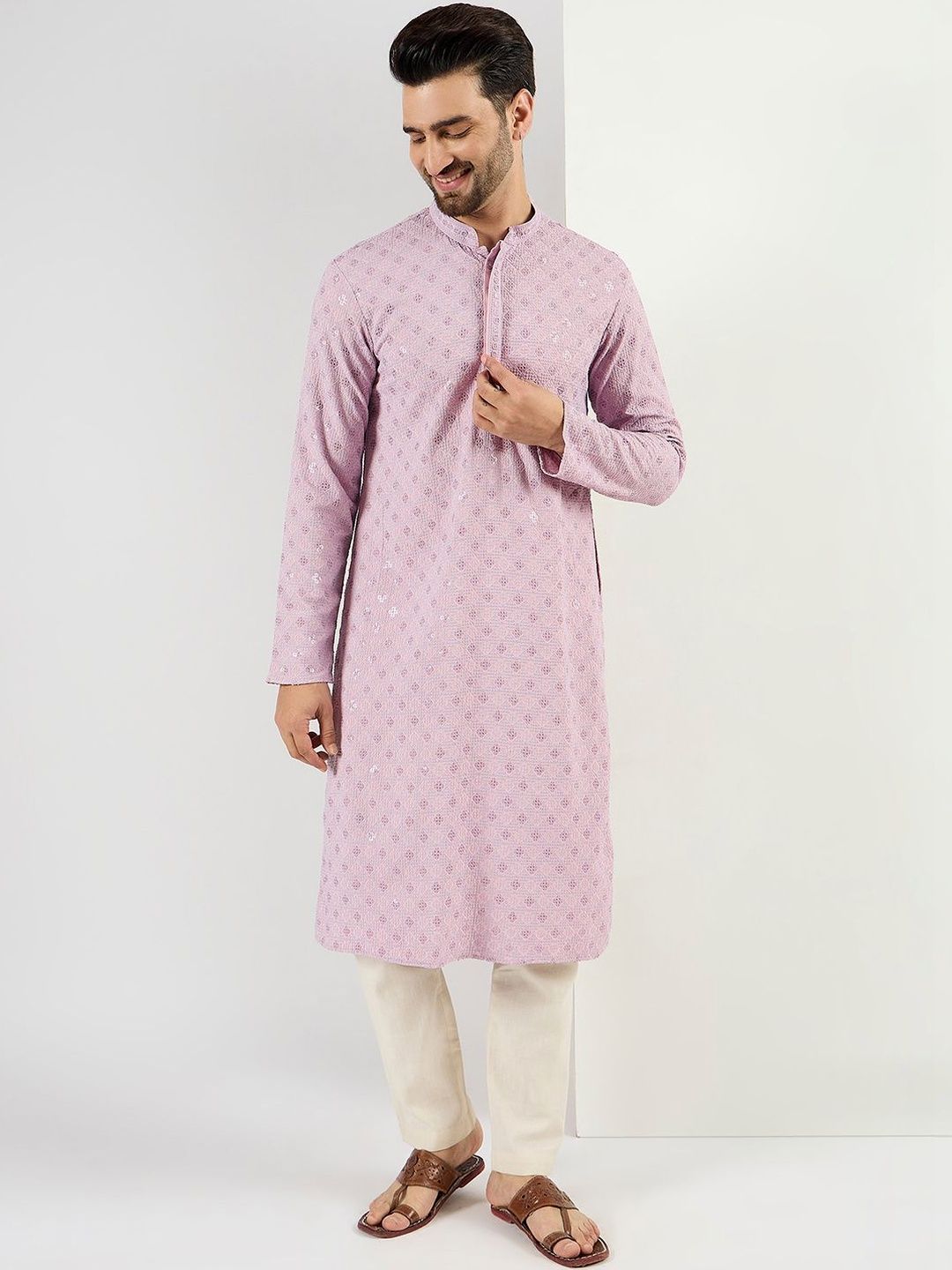 House of Pataudi Embroidered Viscose Rayon Mandarin Collar Straight Kurta-picture-13