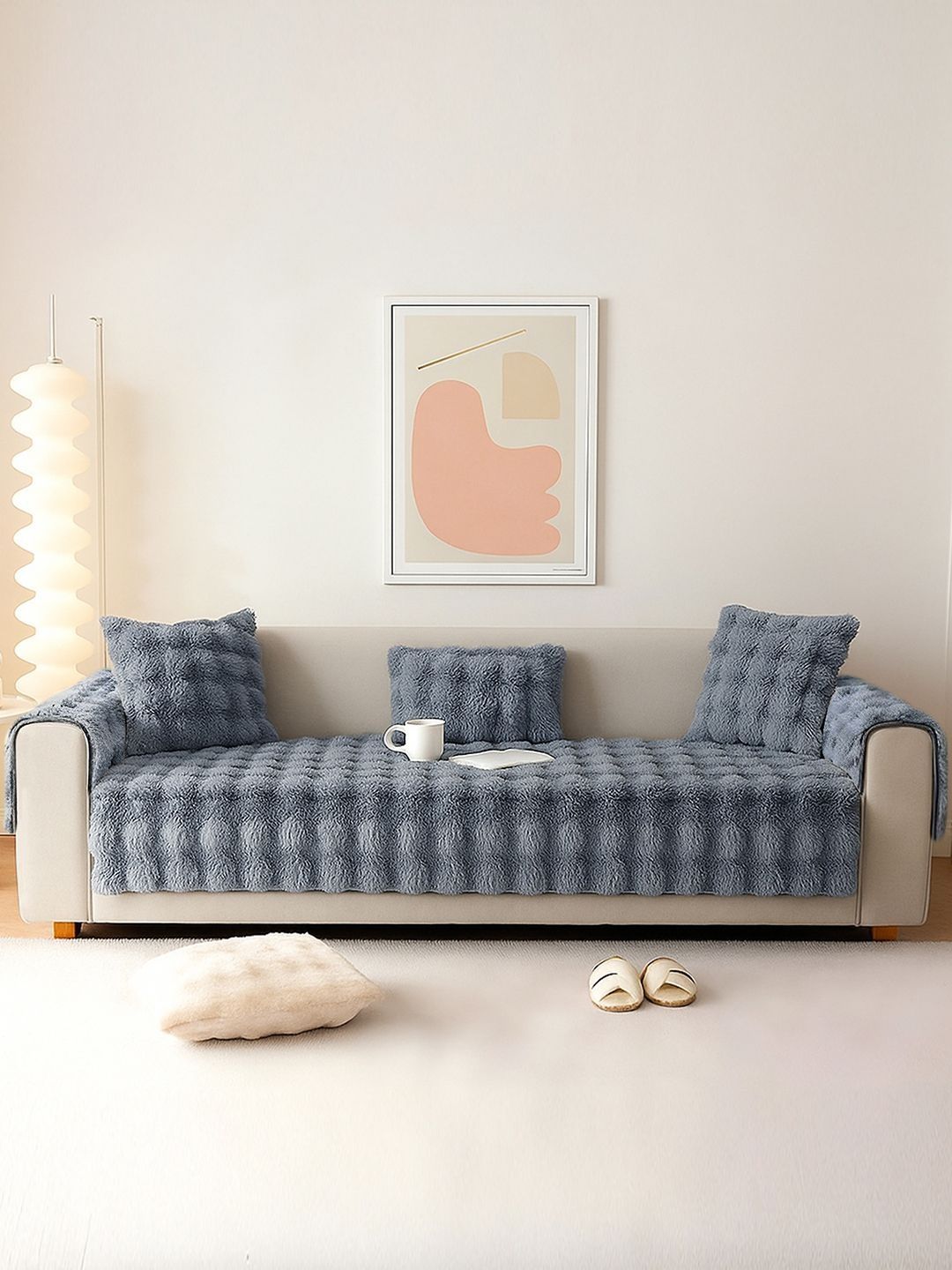 DREAM CARE Grey & Grey Polyester 3 Piece Sofa Cover With Arms-picture-24
