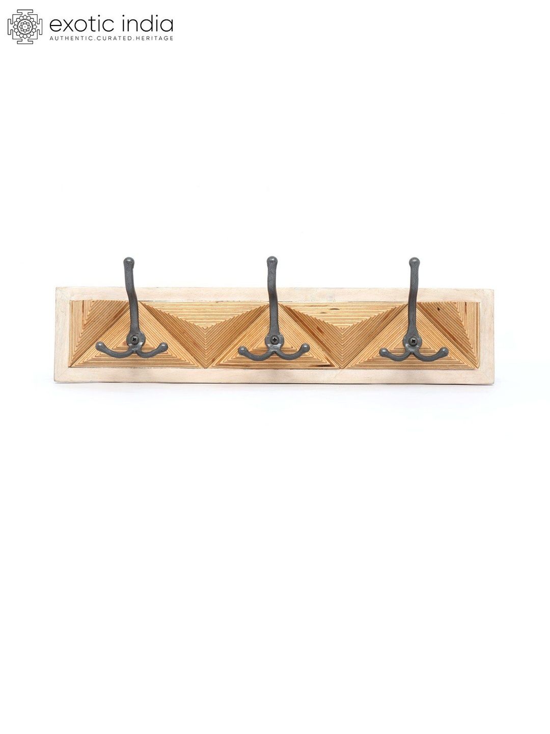 Exotic India Brown & Grey 18" Designer Wooden Hanger with Iron Hooks-picture-41