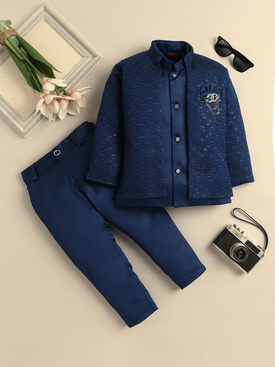 Sangria Boys Geometric Sequin Embellished Sherwani Set-picture-56