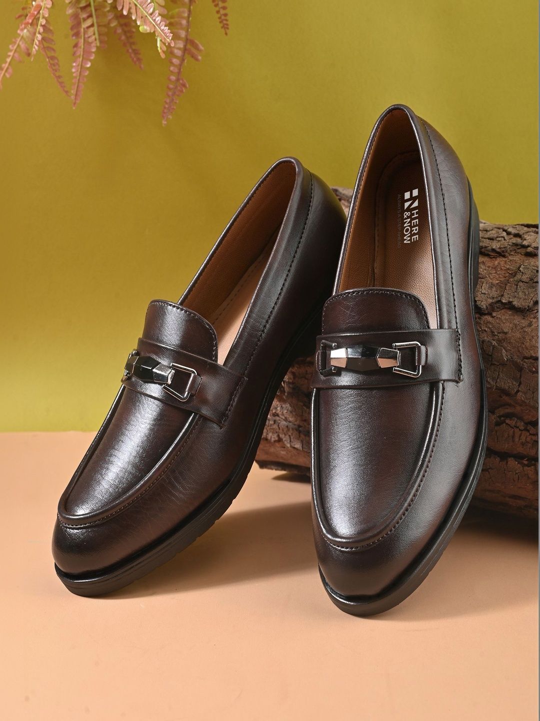 HERE&NOW Synthetic Leather Round Toe Slip-On Formal Shoes-image-13