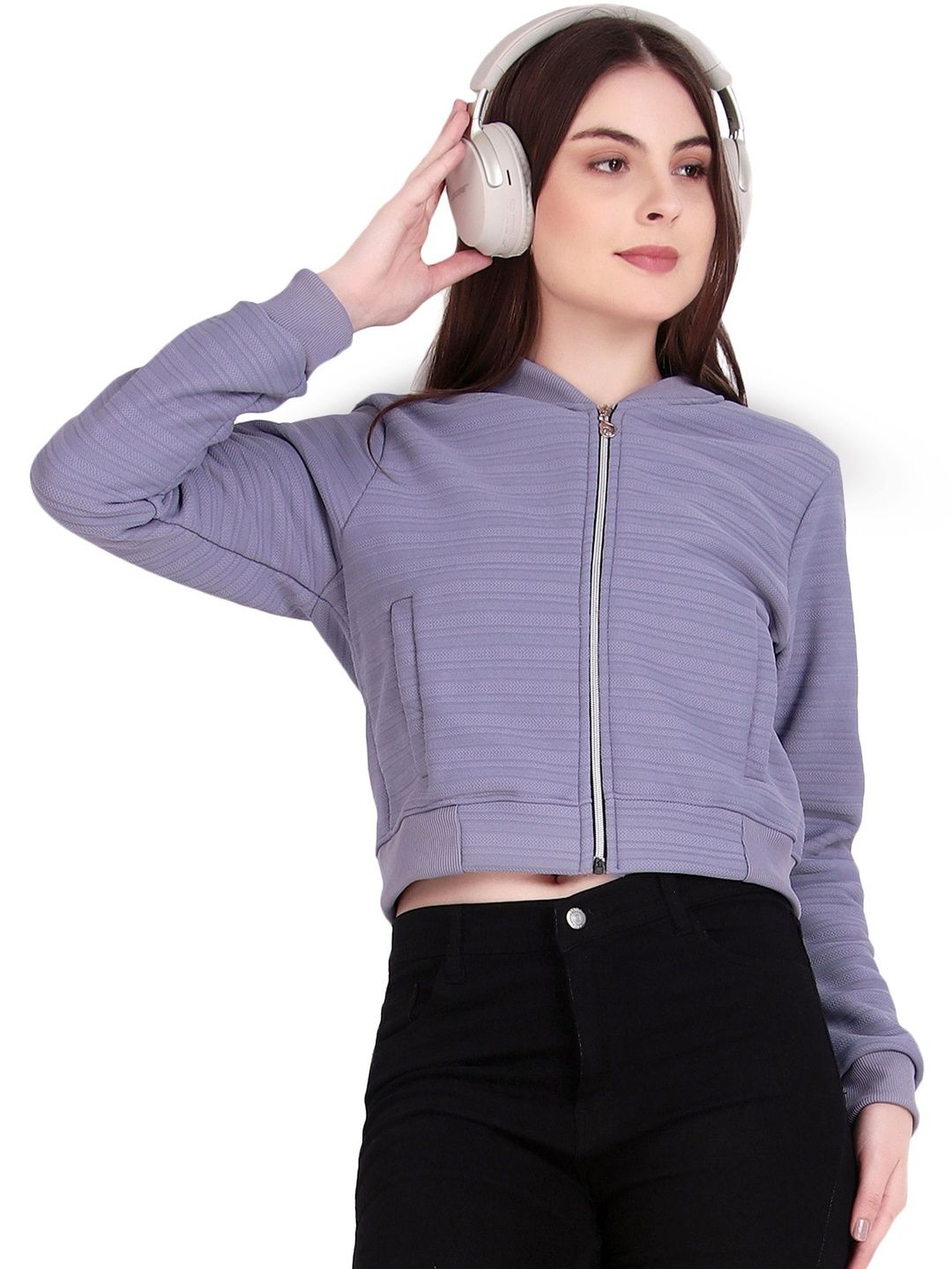 Brazo Women Fleece Lightweight Crop Bomber Jacket-picture-38