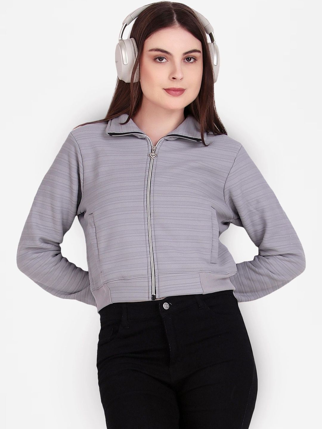 Brazo Women Fleece Lightweight Crop Bomber Jacket-picture-36