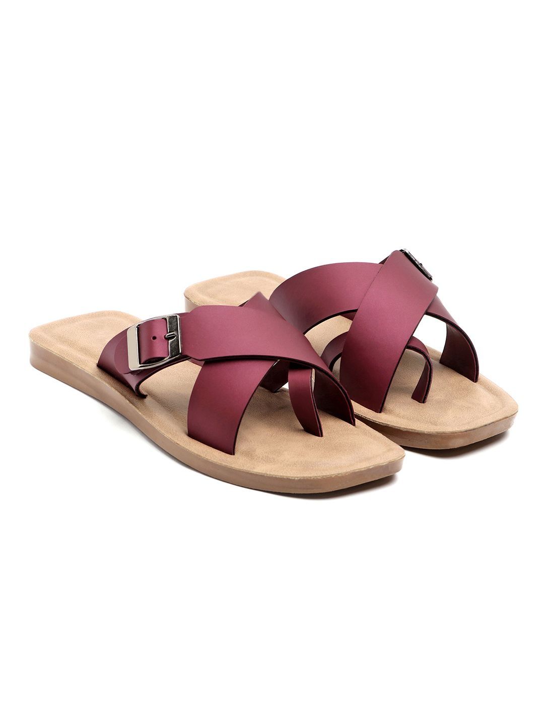 SCHOOZI Women One Toe Flats with Buckles-picture-13