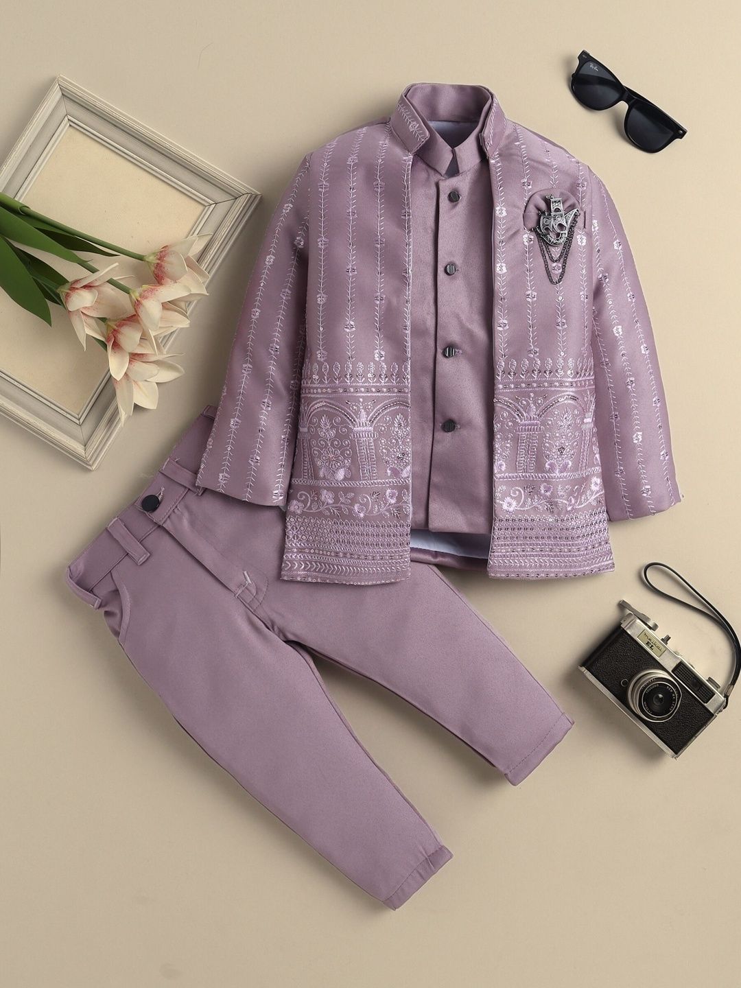 Sangria Boys Sequin Embroidered Sherwani Set-image-13