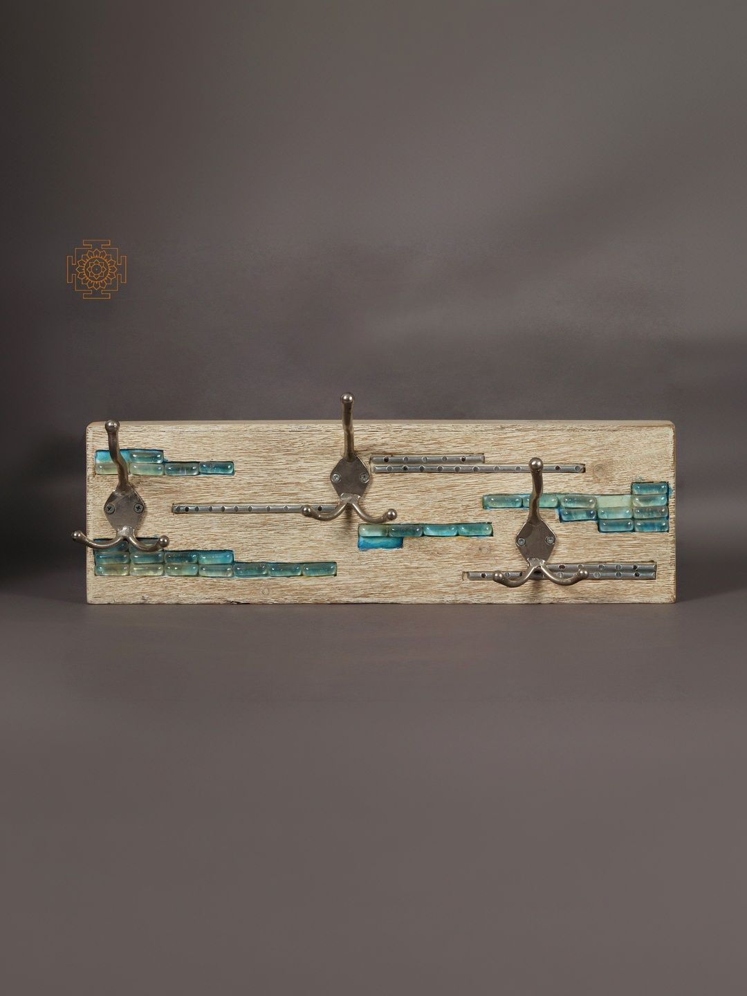 Exotic India Brown & Blue Textured Wooden Wall Decor Hooks-image-38