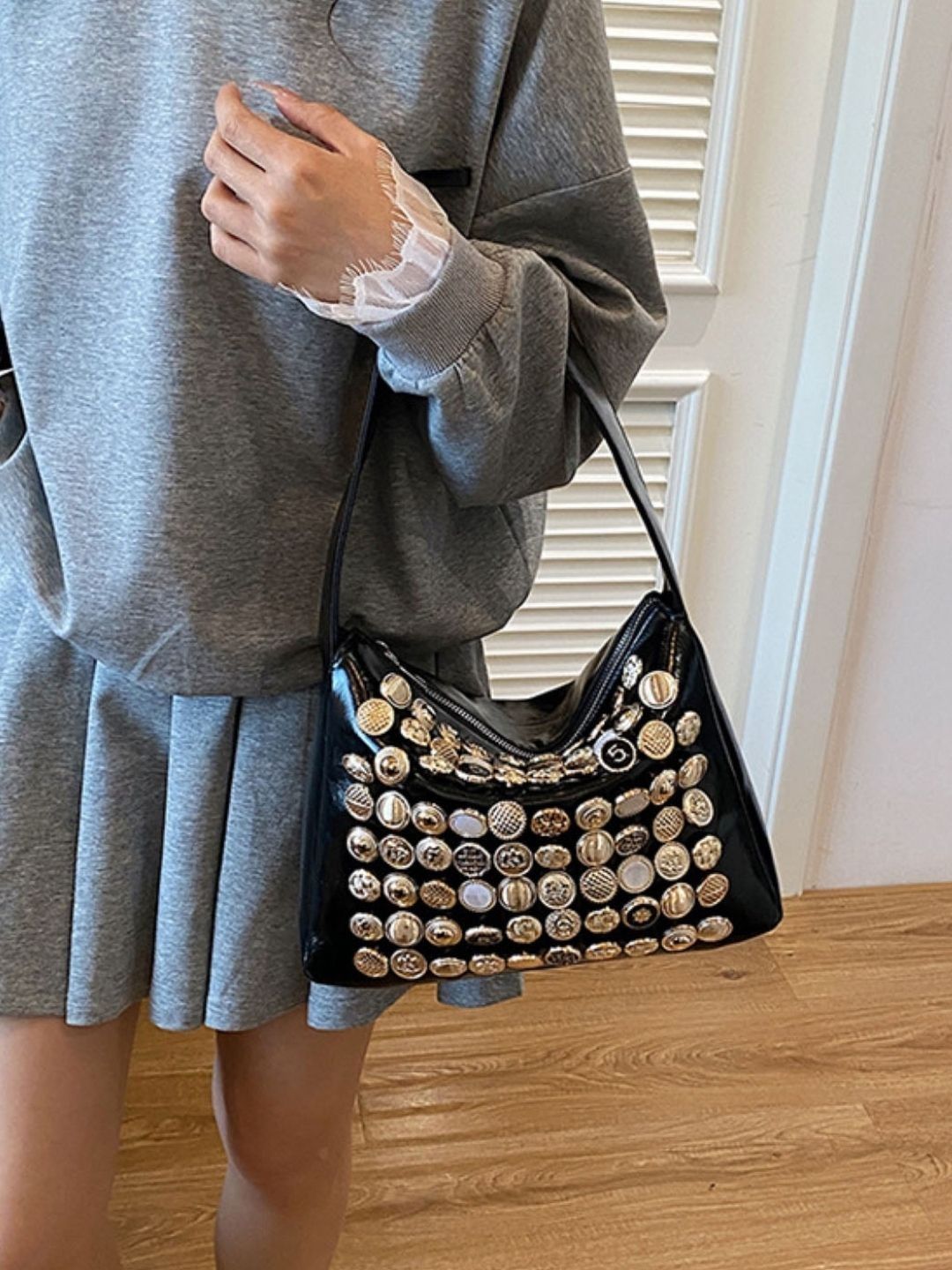 StyleCast Ethnic Motifs Embellished PU Structured Shoulder Bag-picture-29