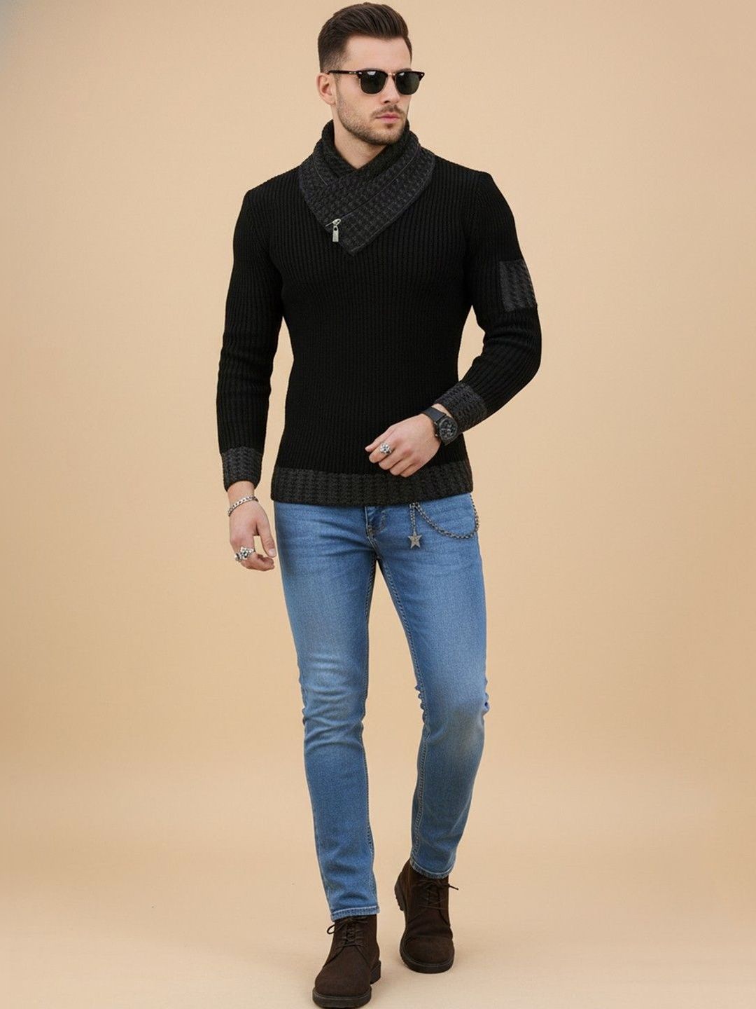 Mast & Harbour Men Ribbed Pullover with Zip Detail Detail-picture-23