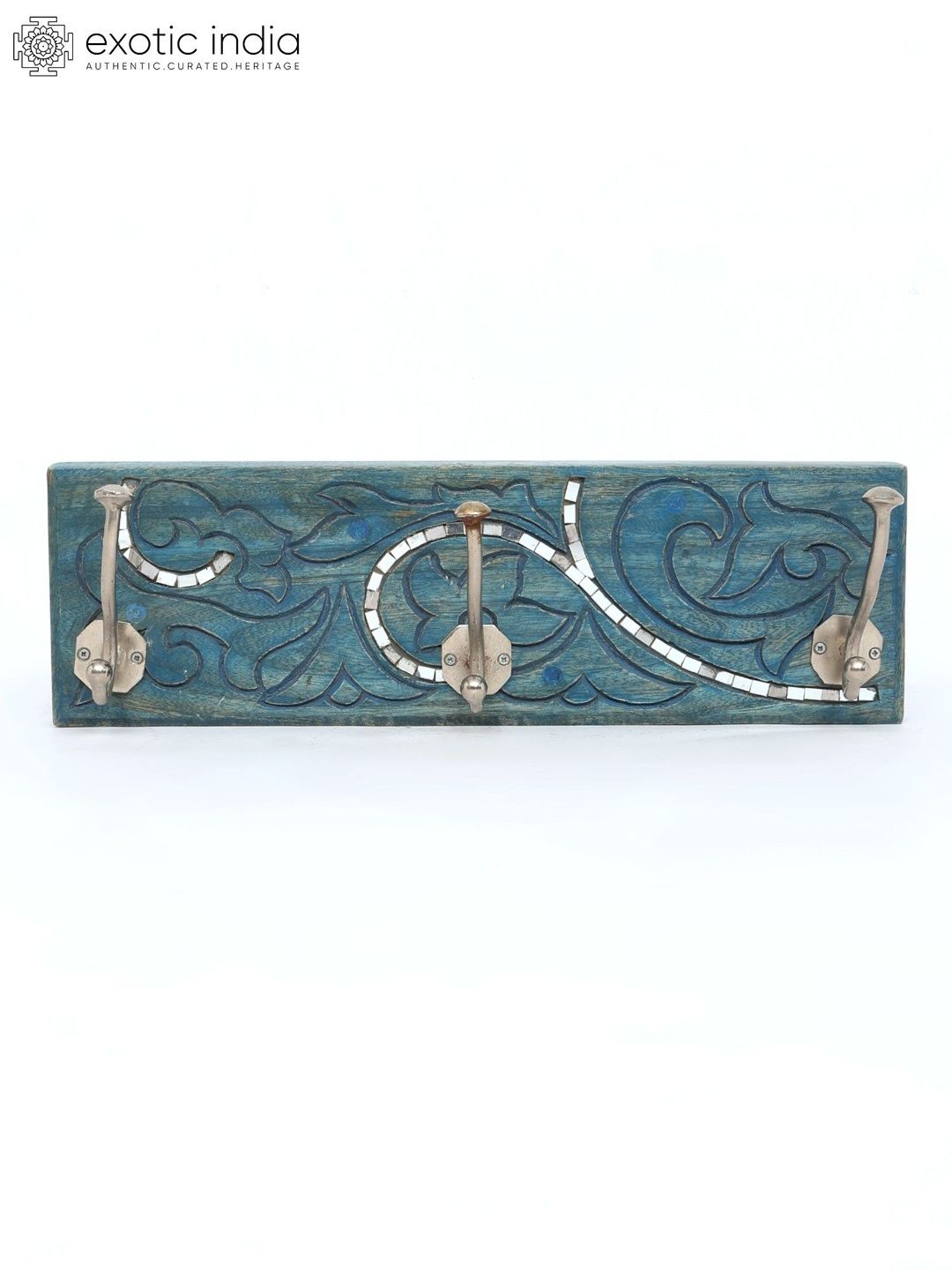 Exotic India Grey & Blue Textured Wooden Wall Hanger Hooks-picture-14