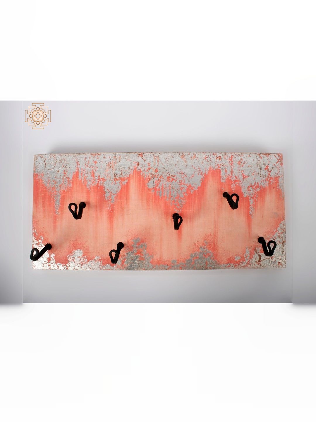 Exotic India Peach-Colored & Black Textured Wooden 22" Wood and Iron Wall Decor Hooks-image-3