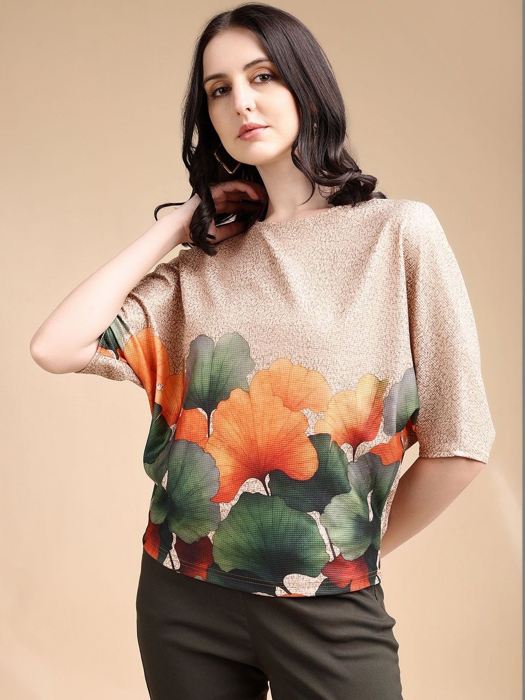 Kinjo Floral Print Batwing Sleeve Top-picture-23