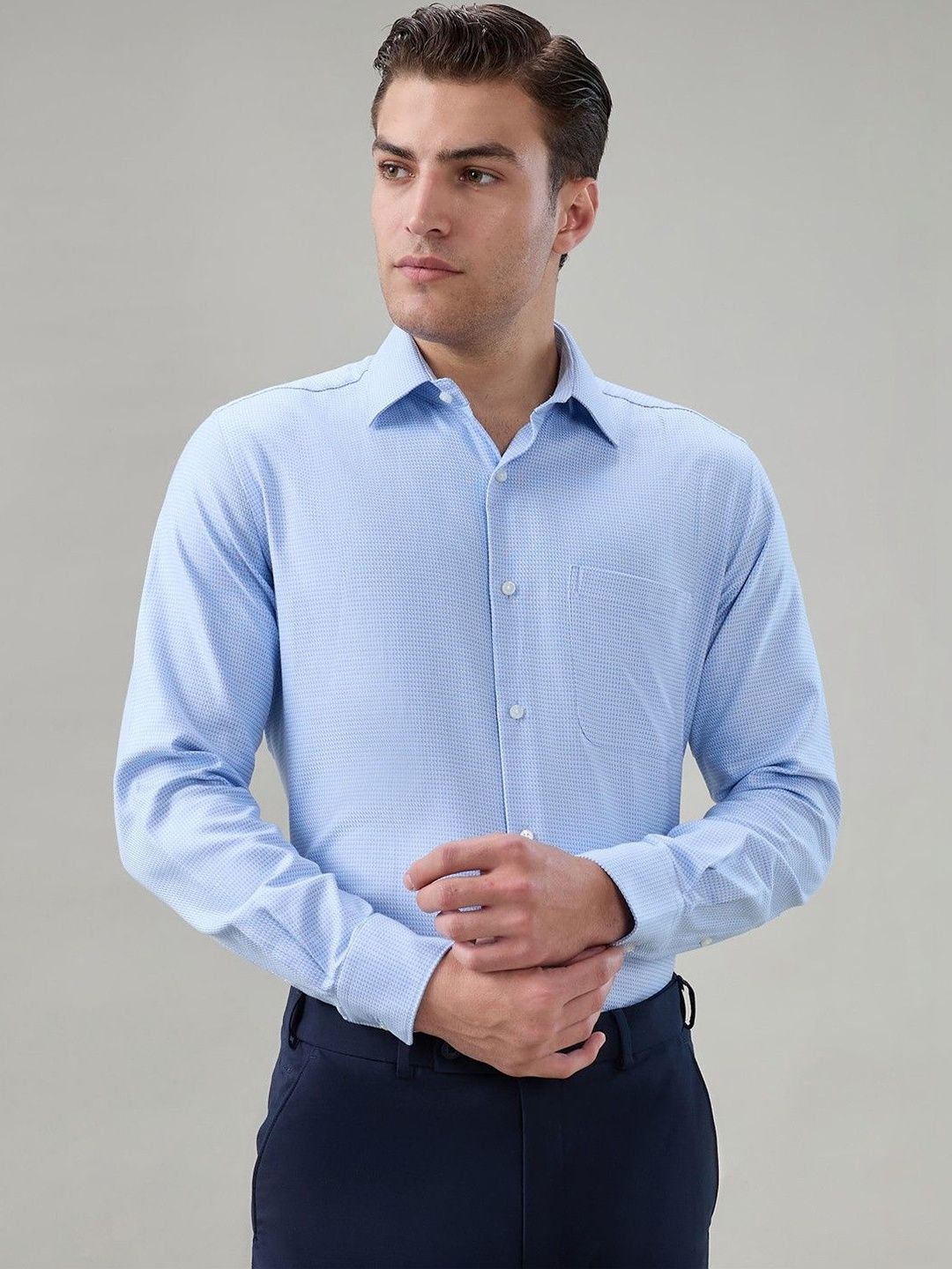 Raymond Self Design Pure Cotton Cutaway Collar Formal Shirt-picture-30