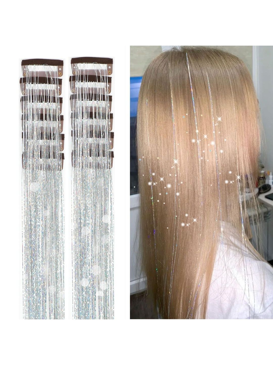 VIEWS Set Of 12 Straight Clip-In Coloured Strand Hair Extensions - Silver - 19.6 In Each-picture-46