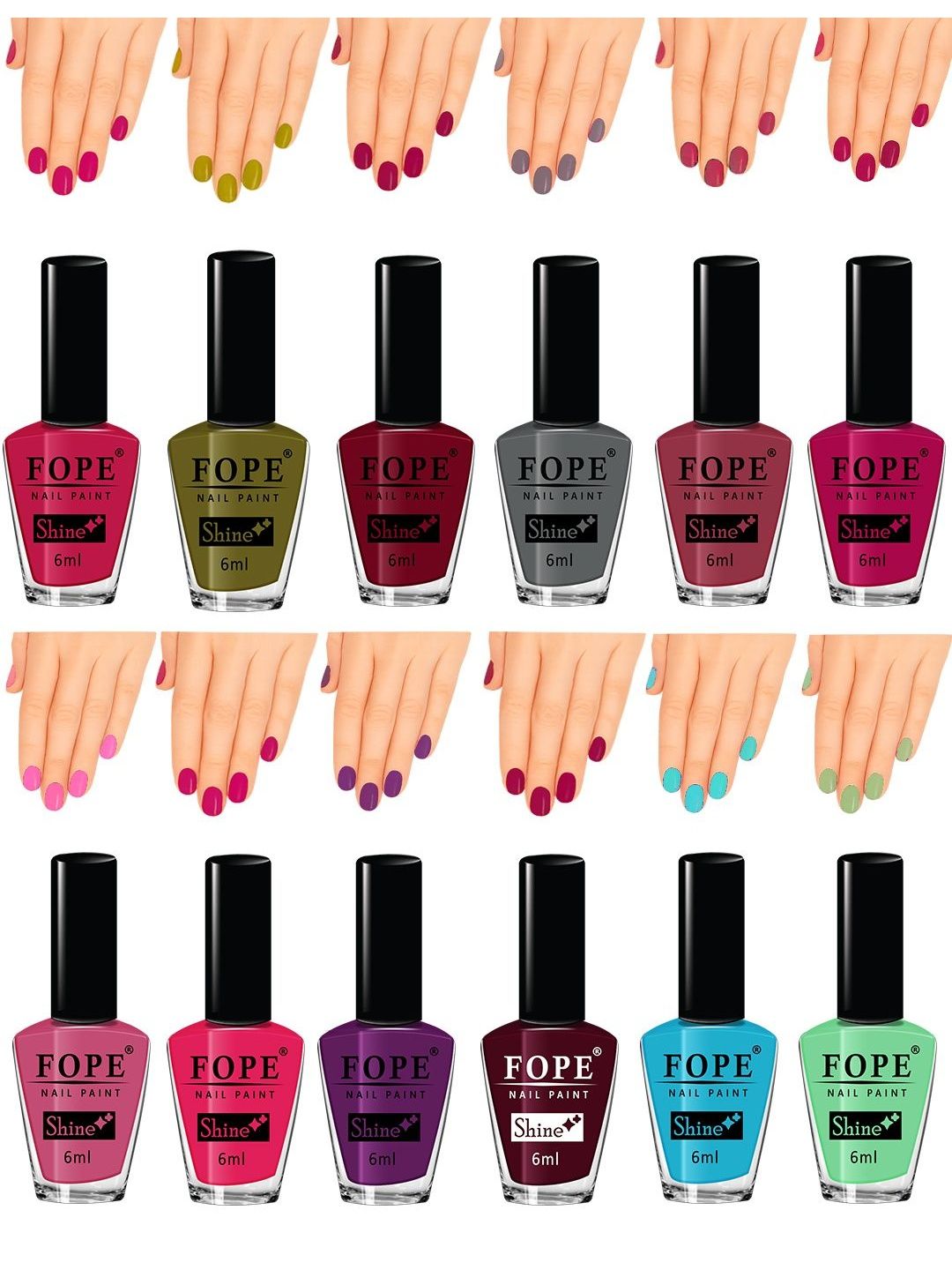 FOPE Set Of 12 High Pigment Shine Nail Polish - 6 ml Each - Set 03-picture-31