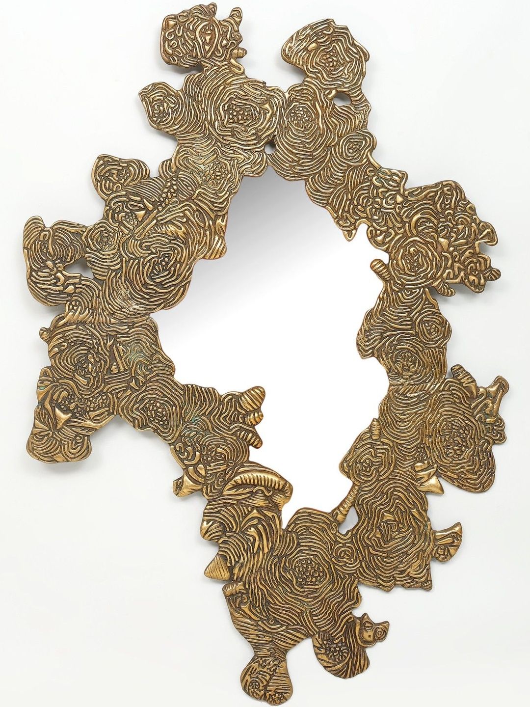 Exotic India Brown 41" Textured Brass Designer Wall Hanging Mirror Wall Hanging-picture-10