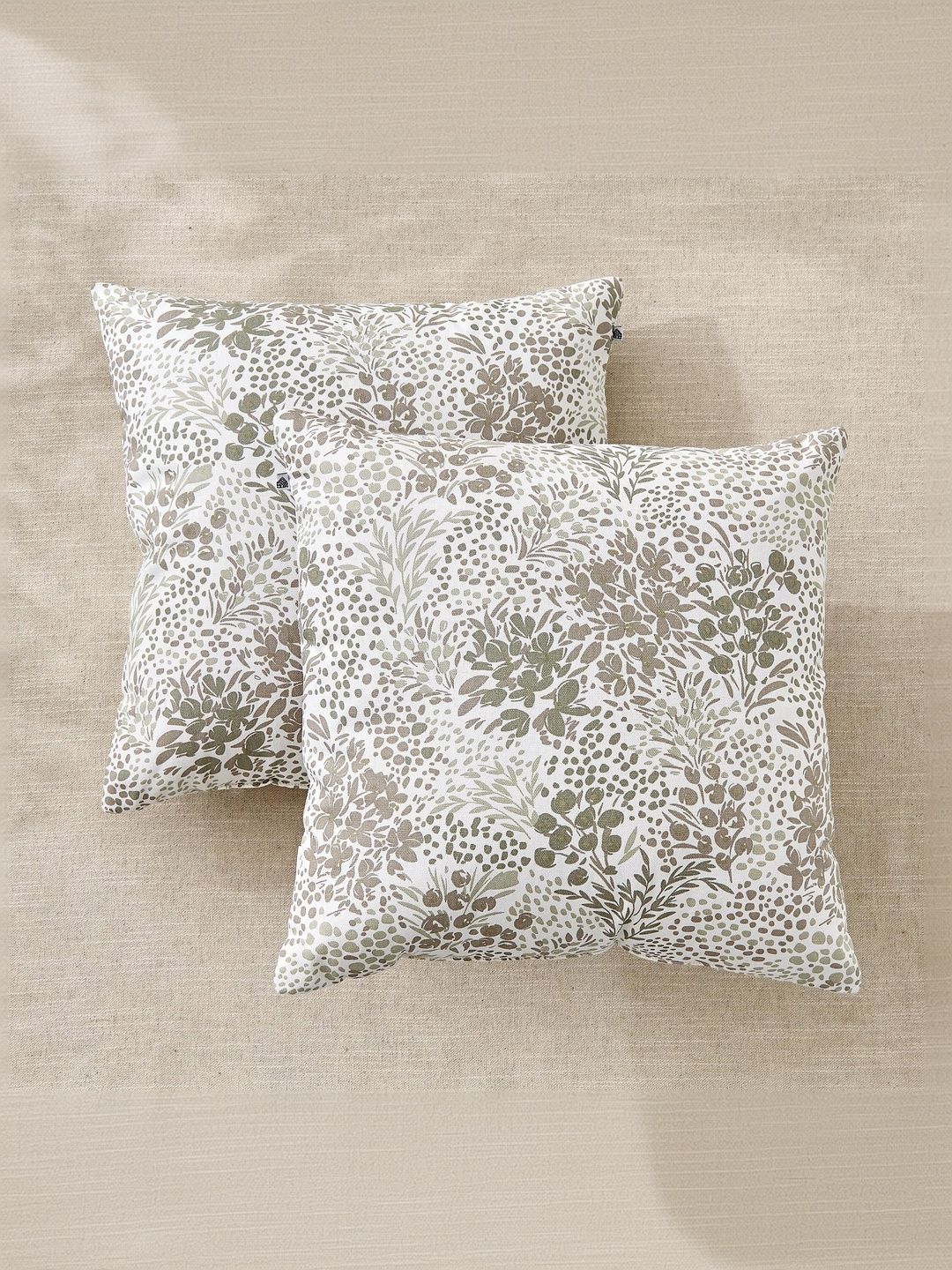 Home Centre 2-Pcs Green Ebony Grace Quince Printed Filled Cushions-image-5