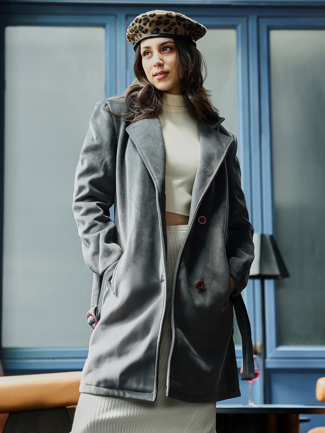 PINACOLADA Notched Lapel Longline Belted-Brushed Coat-picture-35
