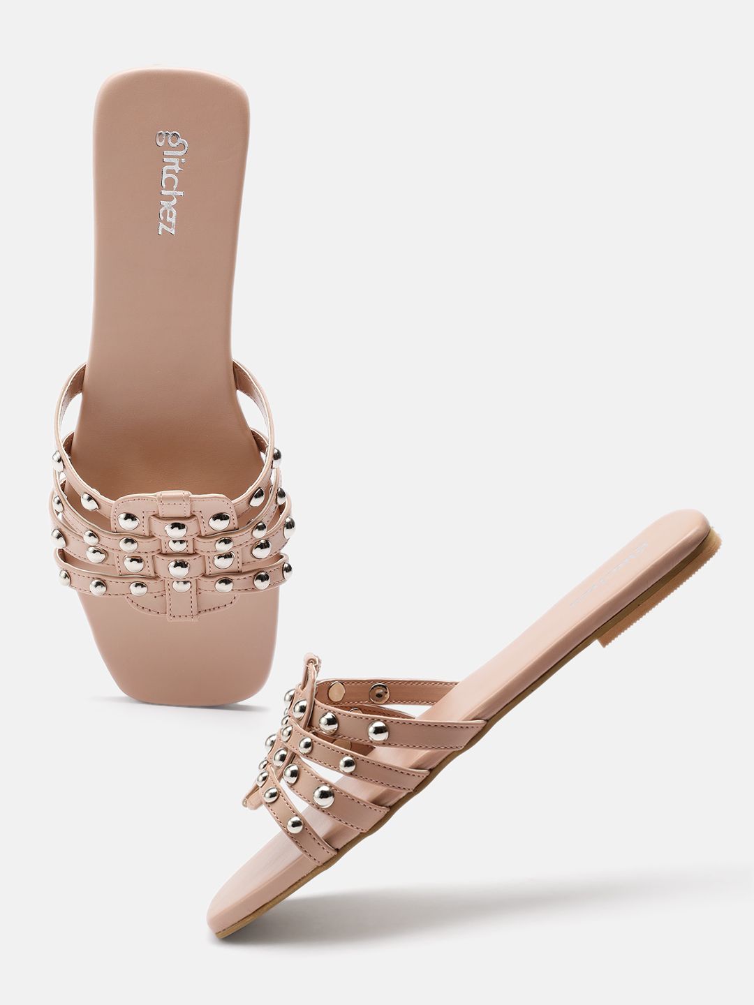 glitchez Women Metal Studded Open Toe Flats-picture-20