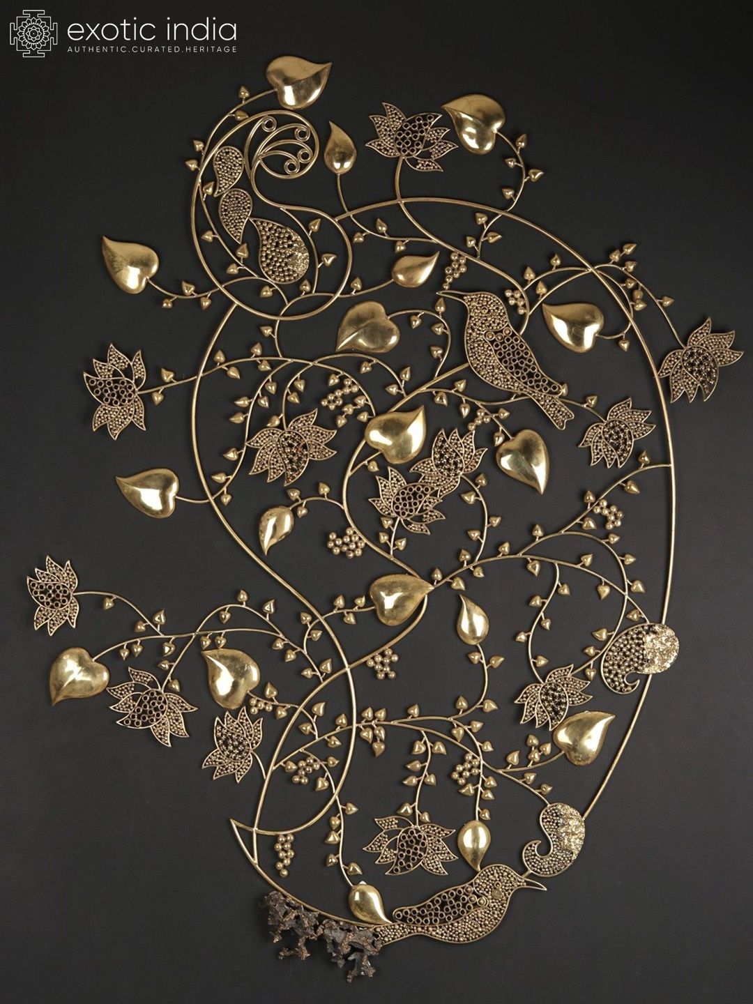 Exotic India Flower & Leaves Brown Brass Glossy Wall Hangings-image-22