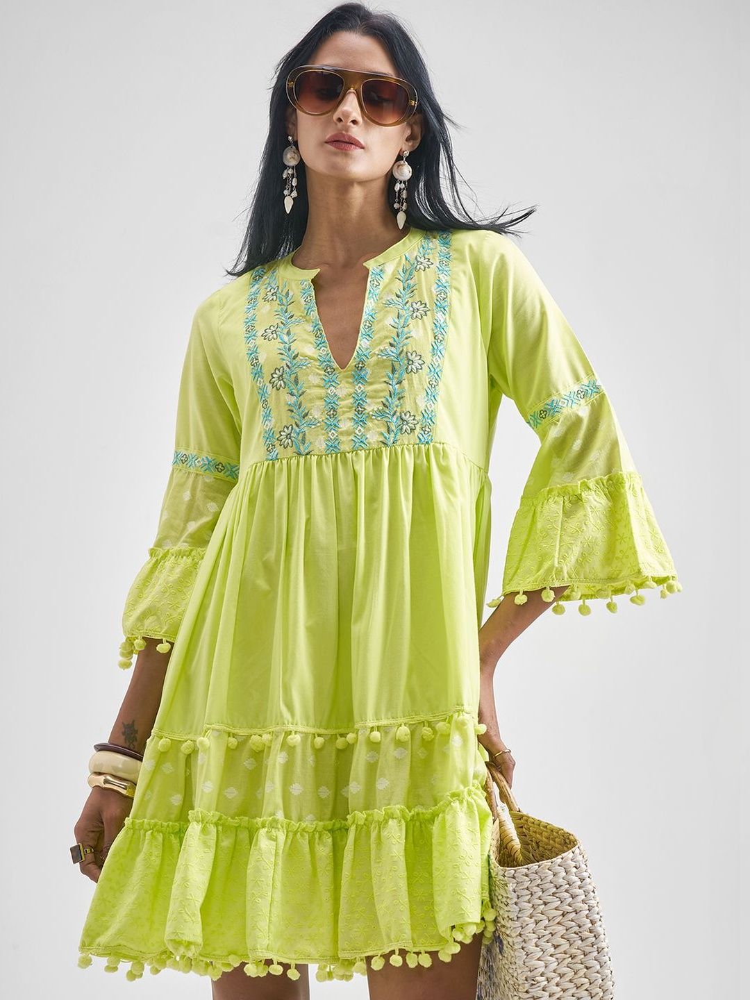 Vishudh Embellished Embroidered Flared Sleeve A-Line Dress-picture-48