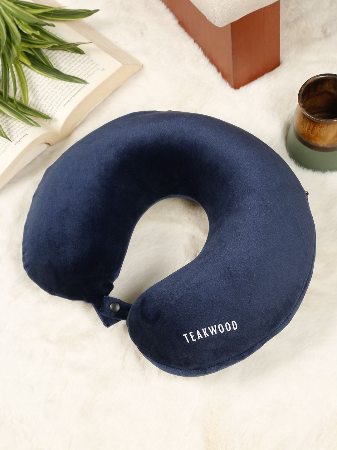 Teakwood Leathers Blue Faux Velvet Inflatable Travel Pillow-picture-18