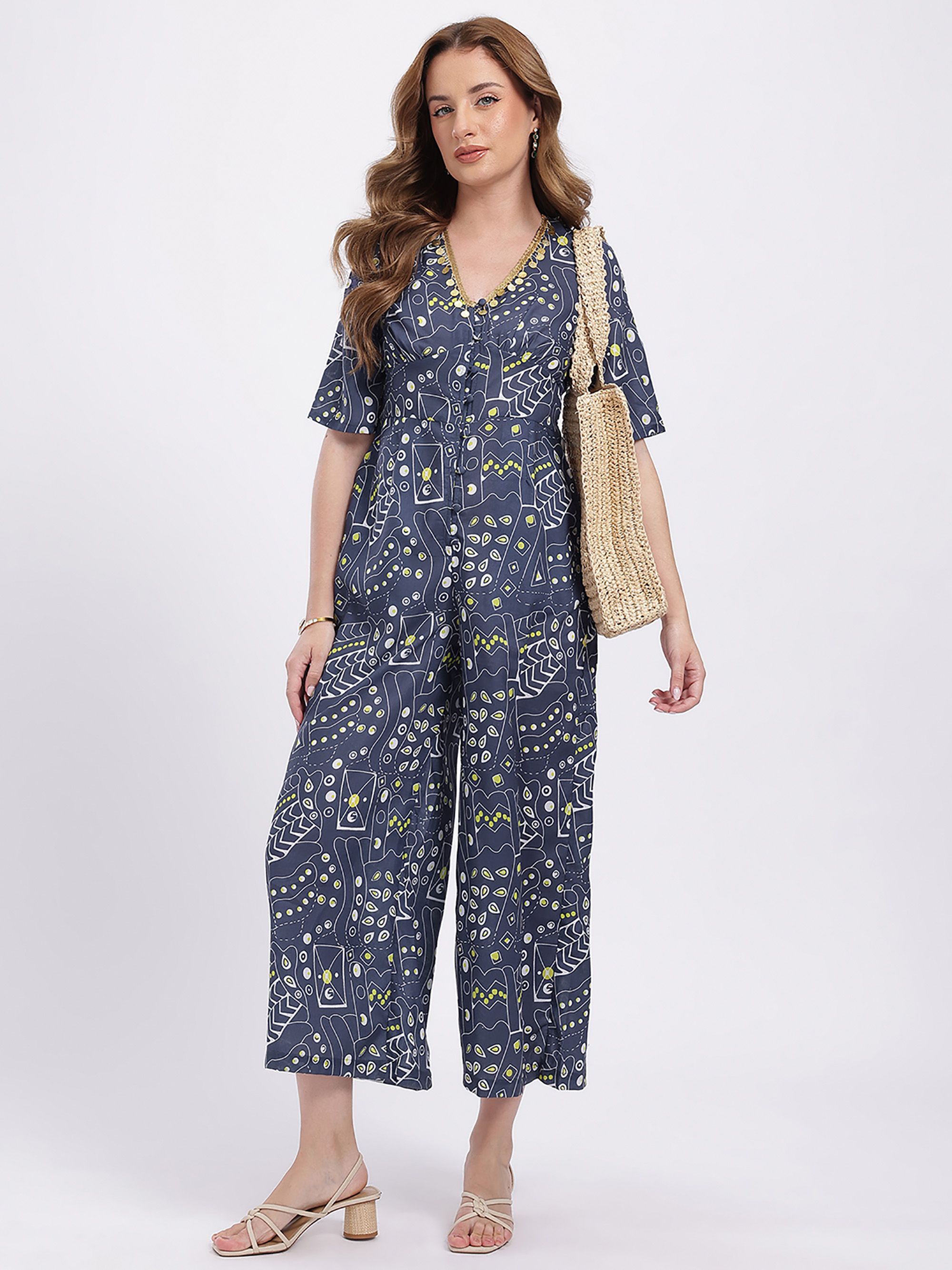 fusion by glitchez Printed Basic Jumpsuit with Embellished Details-picture-35