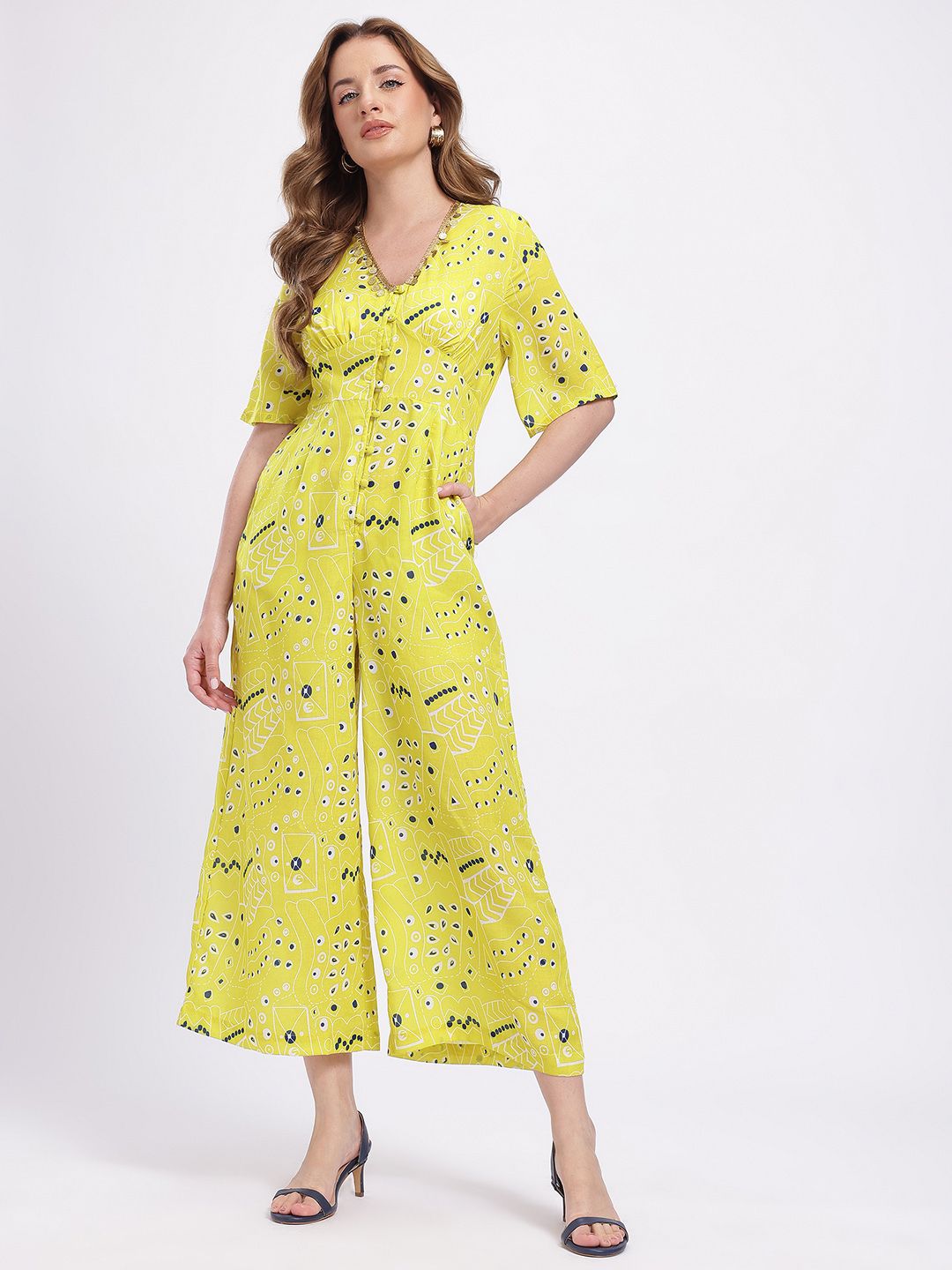 fusion by glitchez Printed Basic Jumpsuit with Embellished Details-picture-23