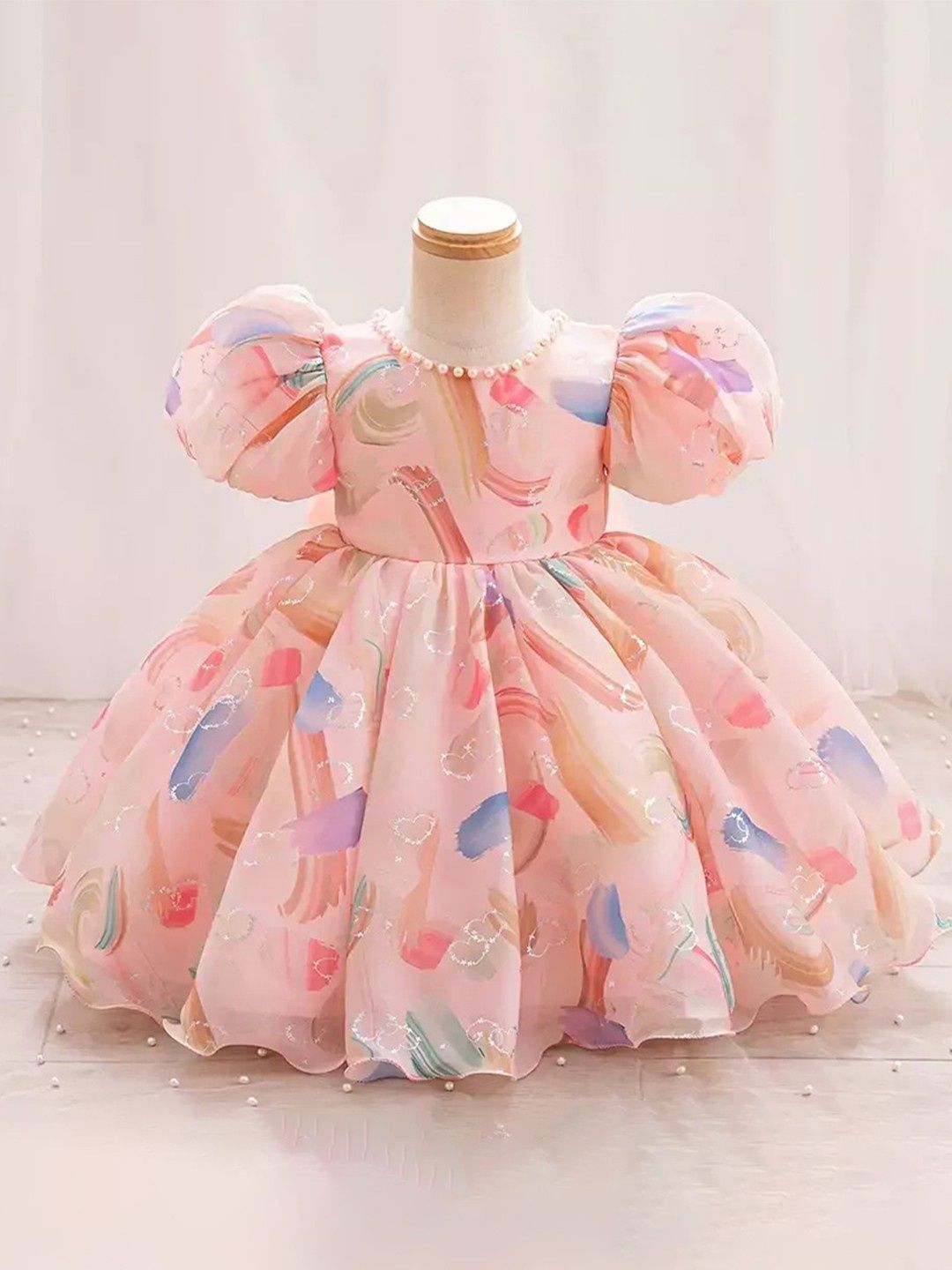 Miss & Chief Floral Print Puff Sleeve Georgette Fit & Flare Dress