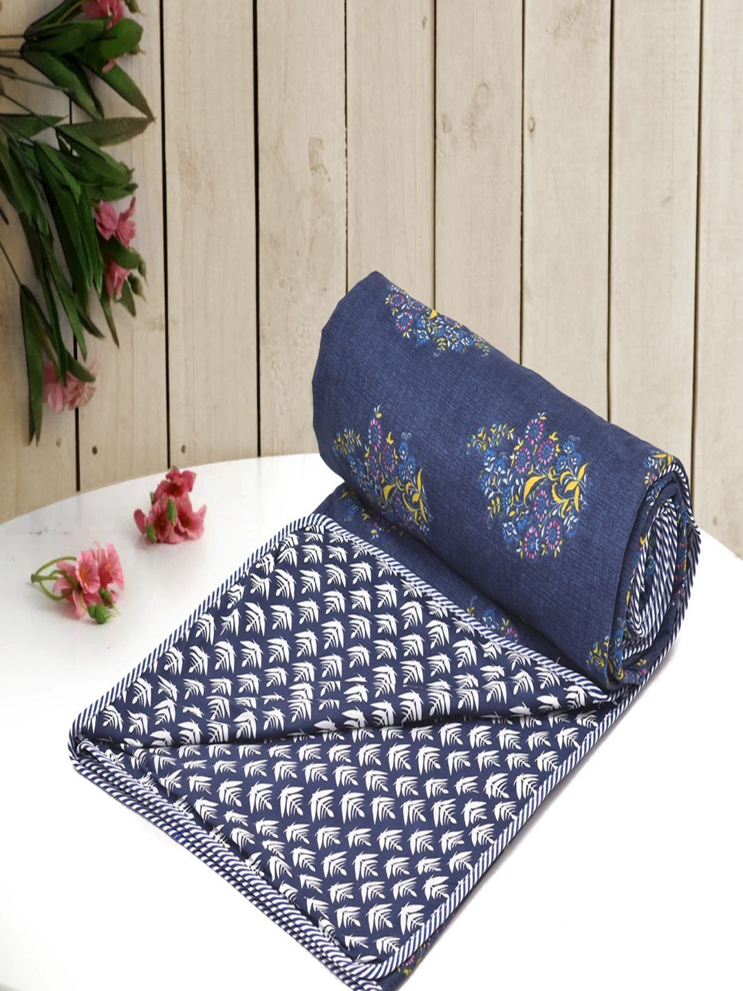 Myntra Elegant Homes Blue & Navy Blue Floral Microfiber AC Room 150 GSM Dohar-picture-20