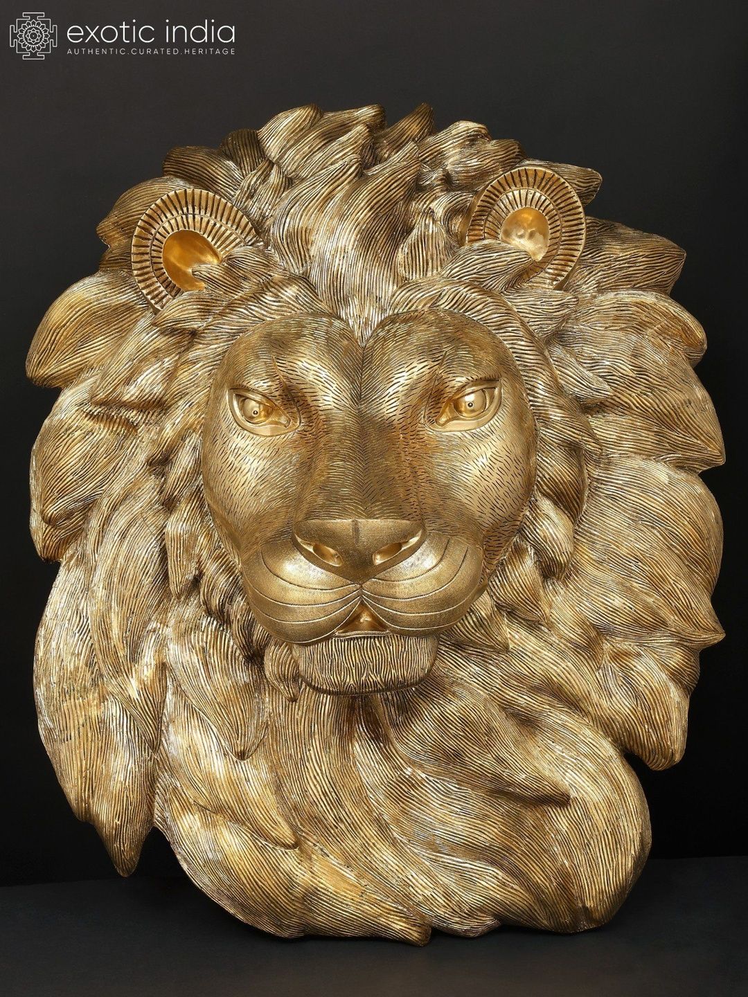 Exotic India Yellow Textured Large Lion Face Wall Hangings-image-47