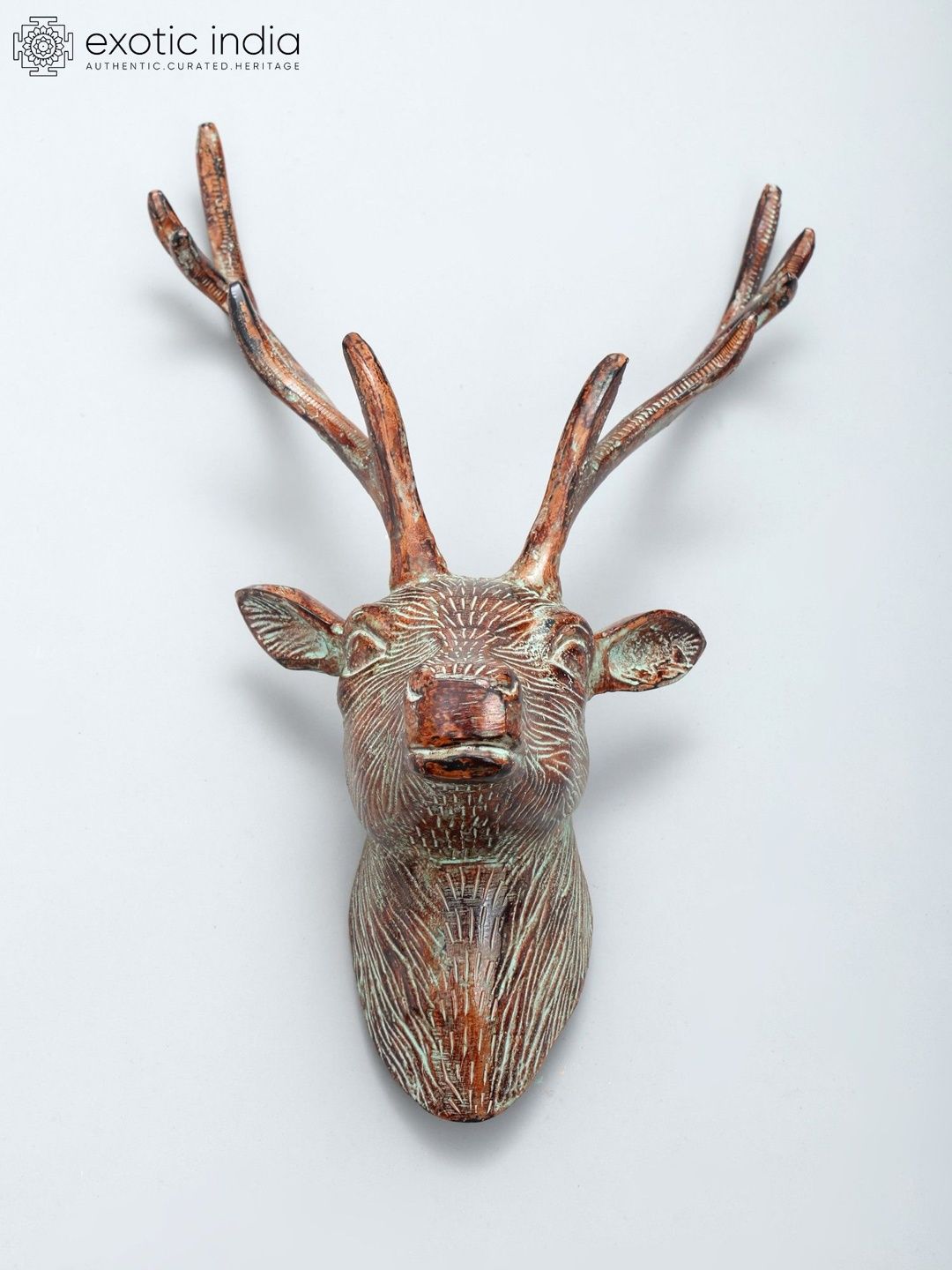 Exotic India Brown Textured Reindeer Head Wall Hangings-image-35