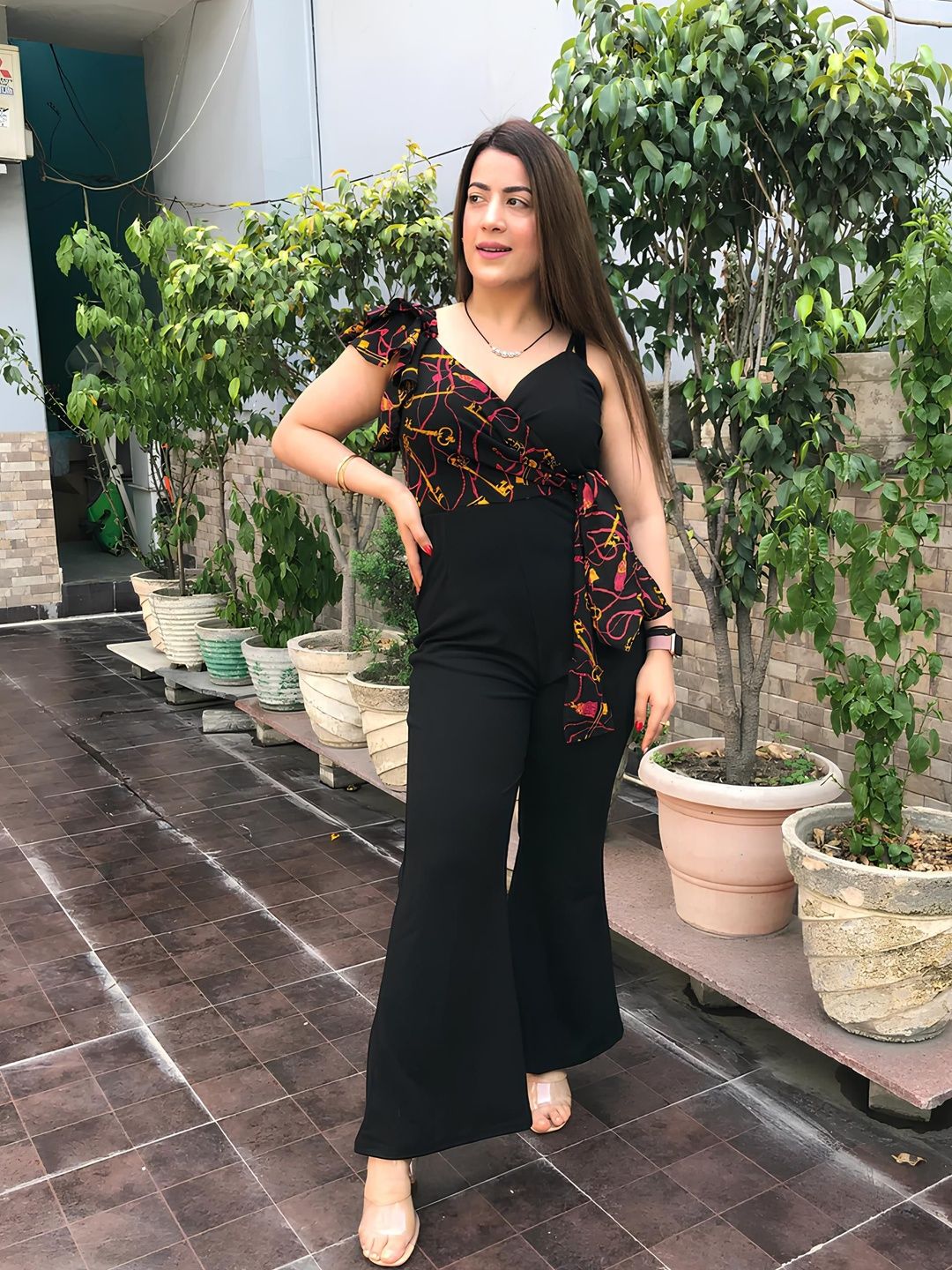 SHYAM SUNDARI Sweetheart Neck Ruffled Culotte Jumpsuit-picture-13
