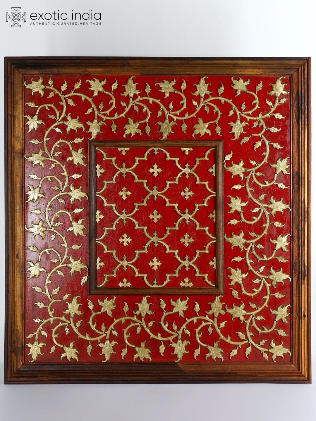 Exotic India Red & Brown Textured Wooden Floral Design Frame Wall Hangings-image-23