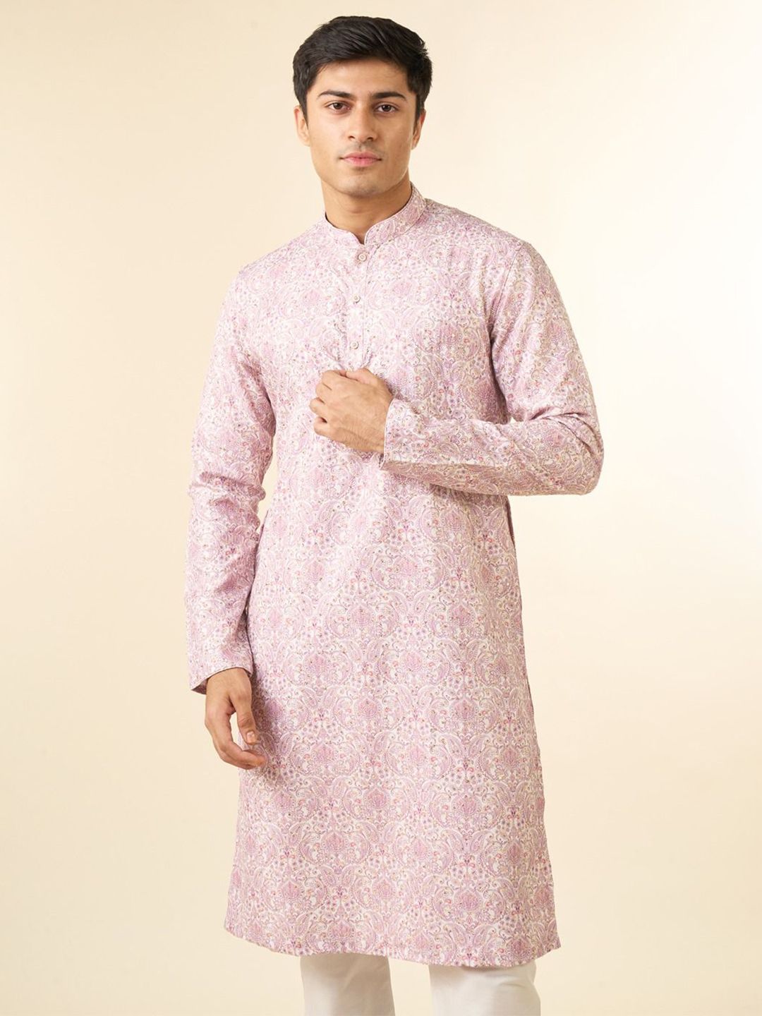 Diwas by Manyavar Floral Embroidered Mandarin Collar Straight Kurta-picture-24