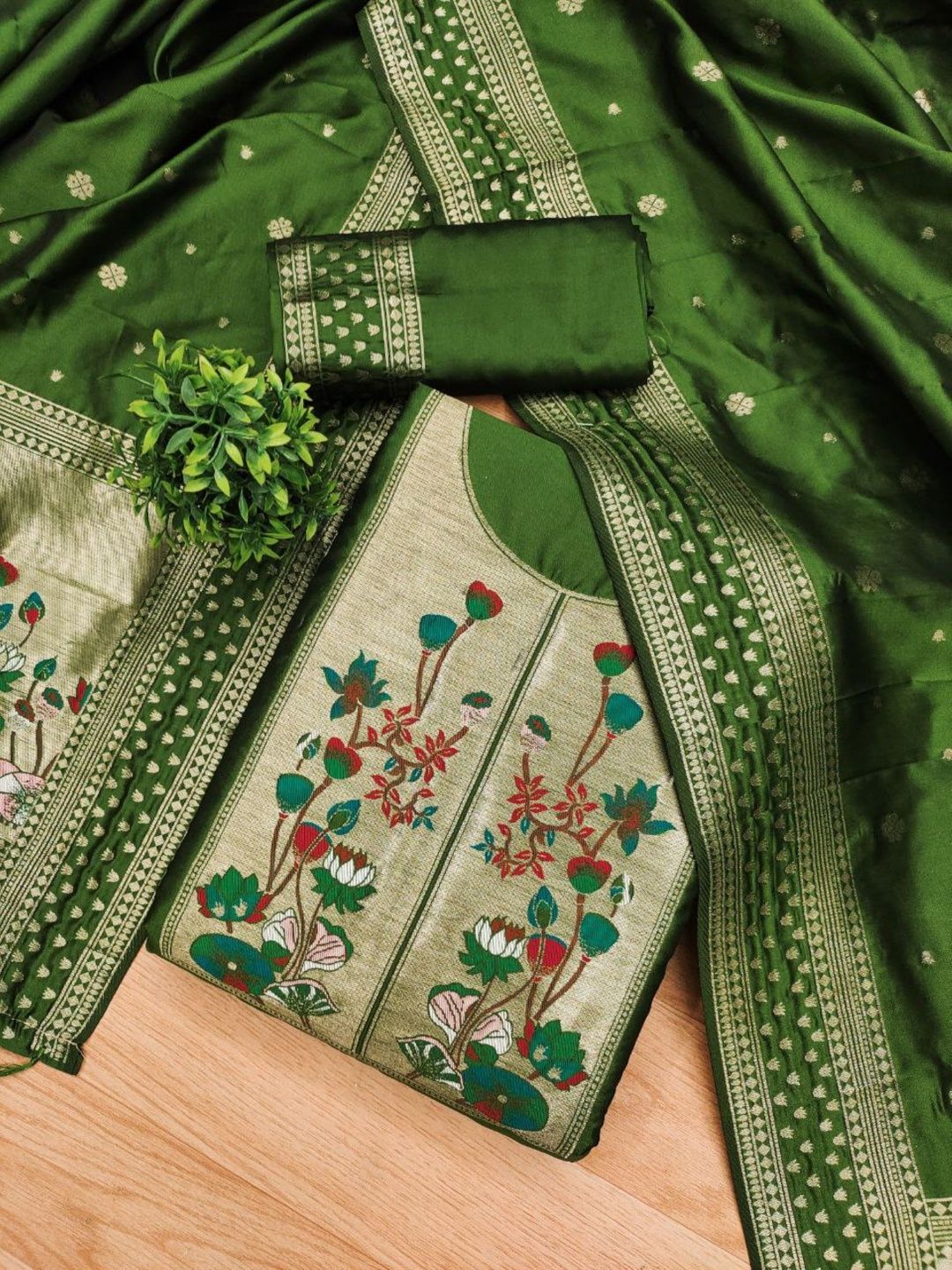 Panzora Embroidered Art Silk Unstitched Dress Material-picture-9