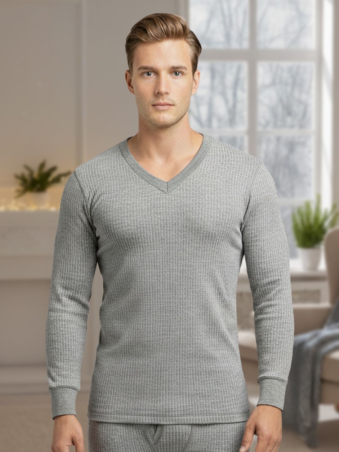 Lux Cozi V-Neck Ribbed Thermal Tops-picture-34