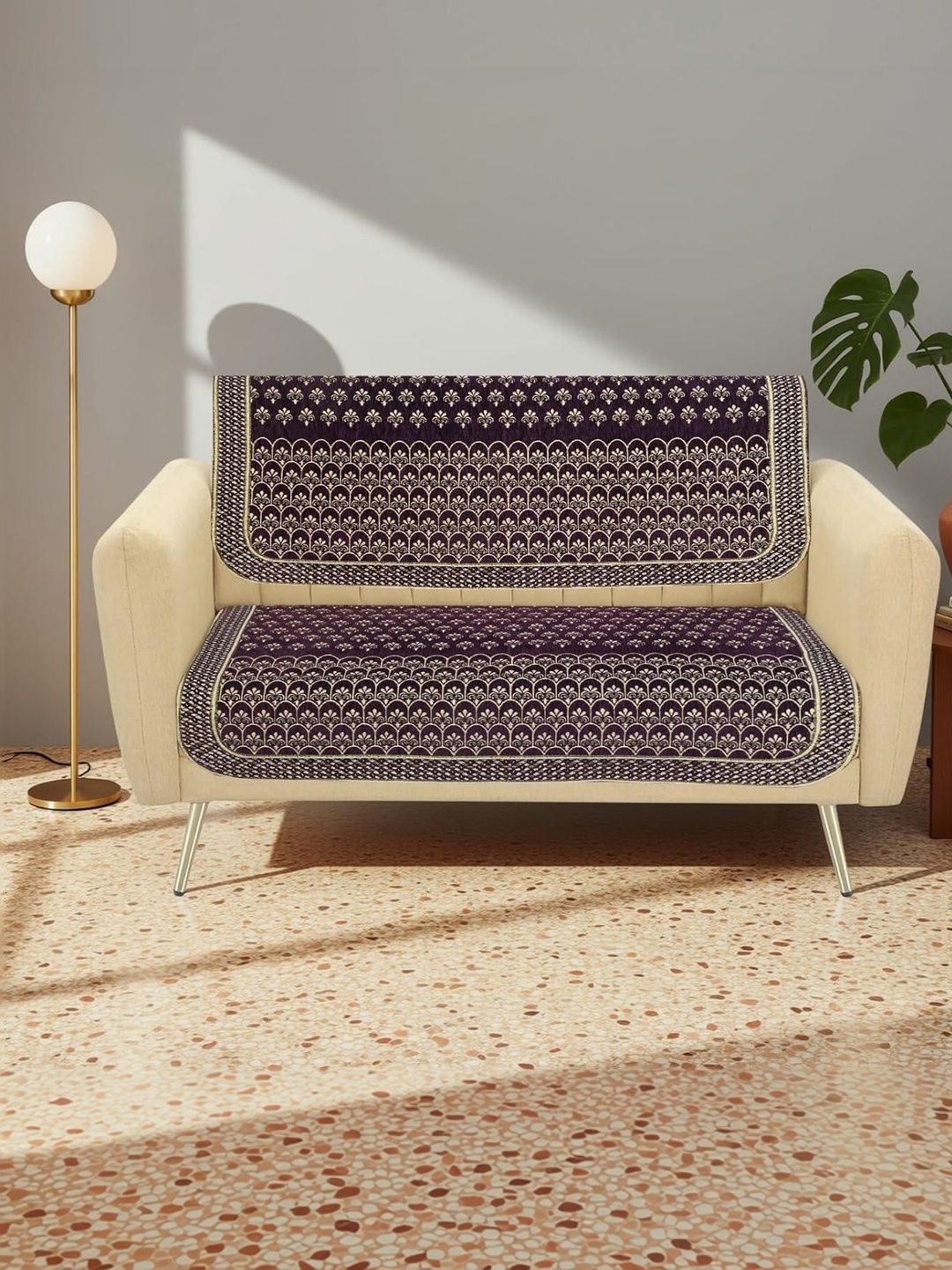 Furnishing Hut Purple & Burgundy Printed Chenille 2 Piece Sofa Cover-image-47