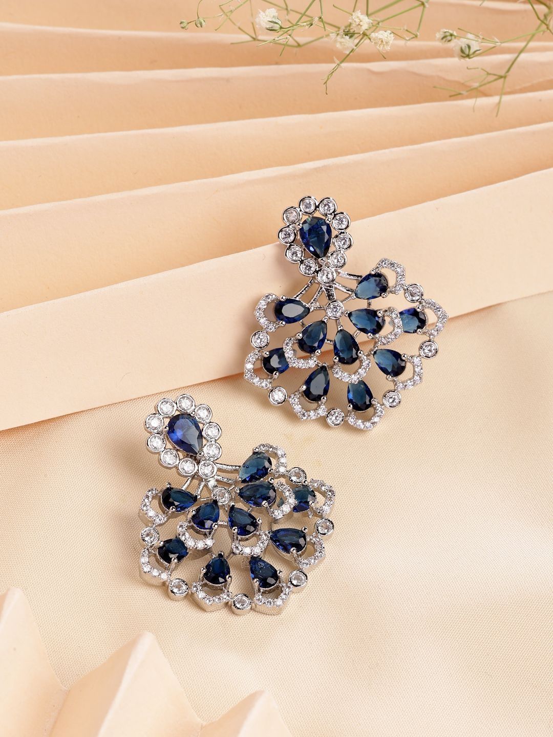 ZENEME Rhodium Plated American Diamond Studded Earrings-picture-36