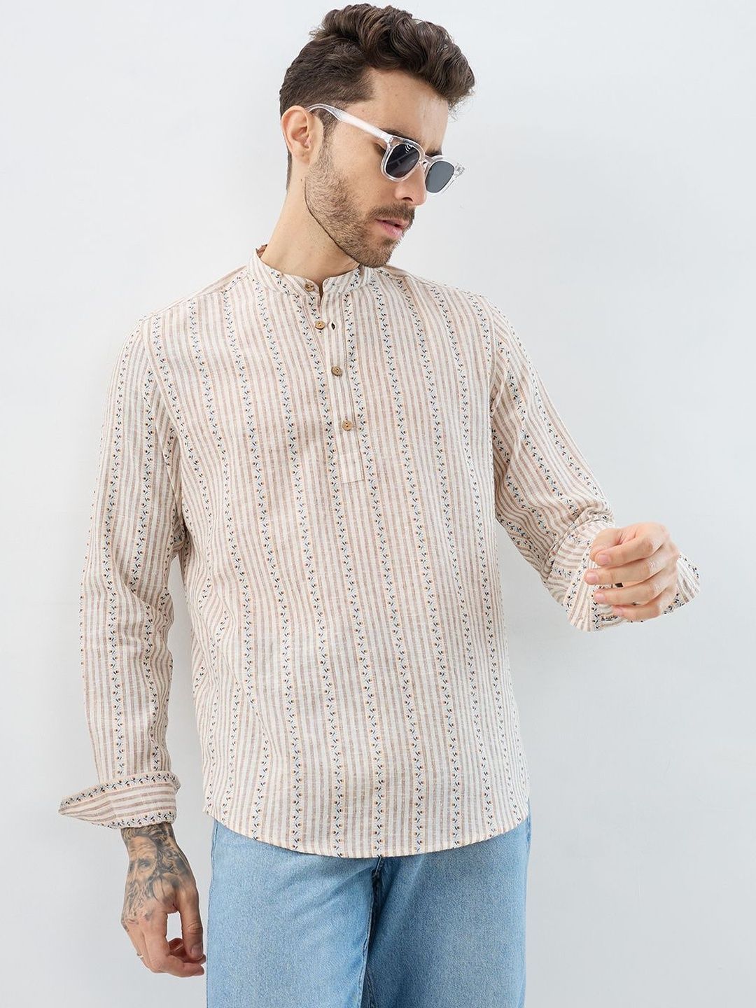 VASTRADO Men Striped Thread Work Kurta-picture-11