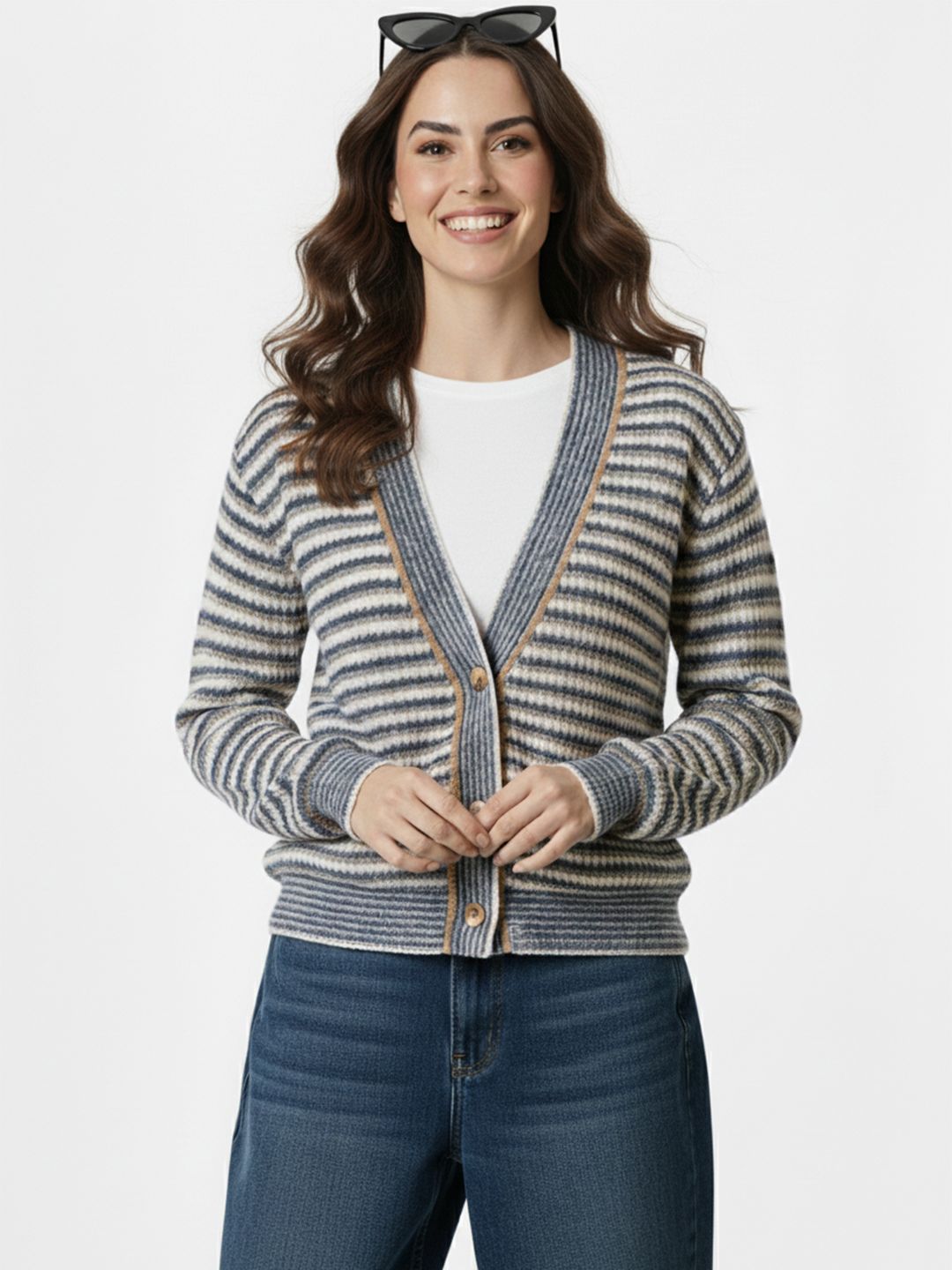 Mast & Harbour Self Striped V-Neck Cardigan-picture-20